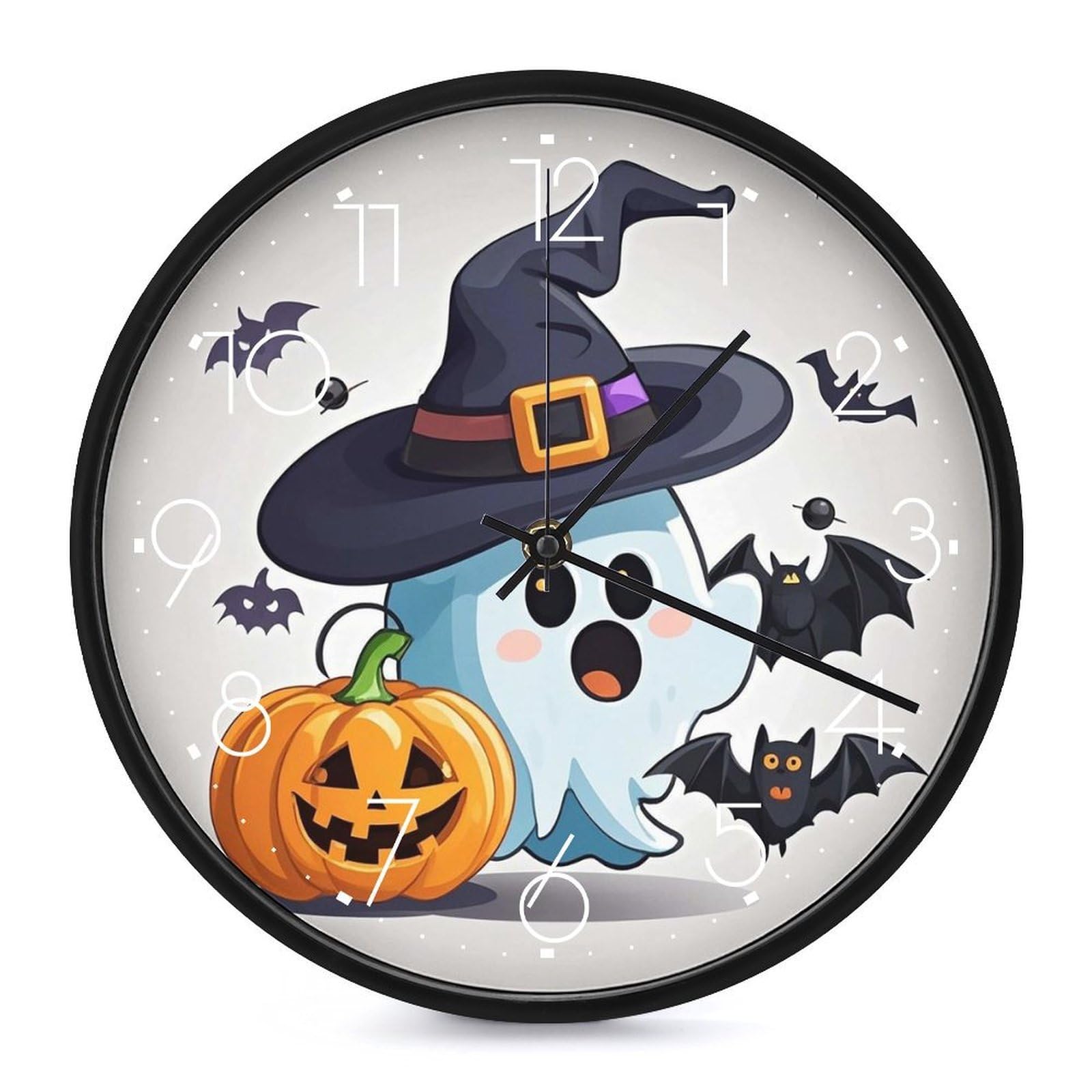 Horloge murale fantôme d'Halloween ronde de 25,4 cm silencieuse à piles