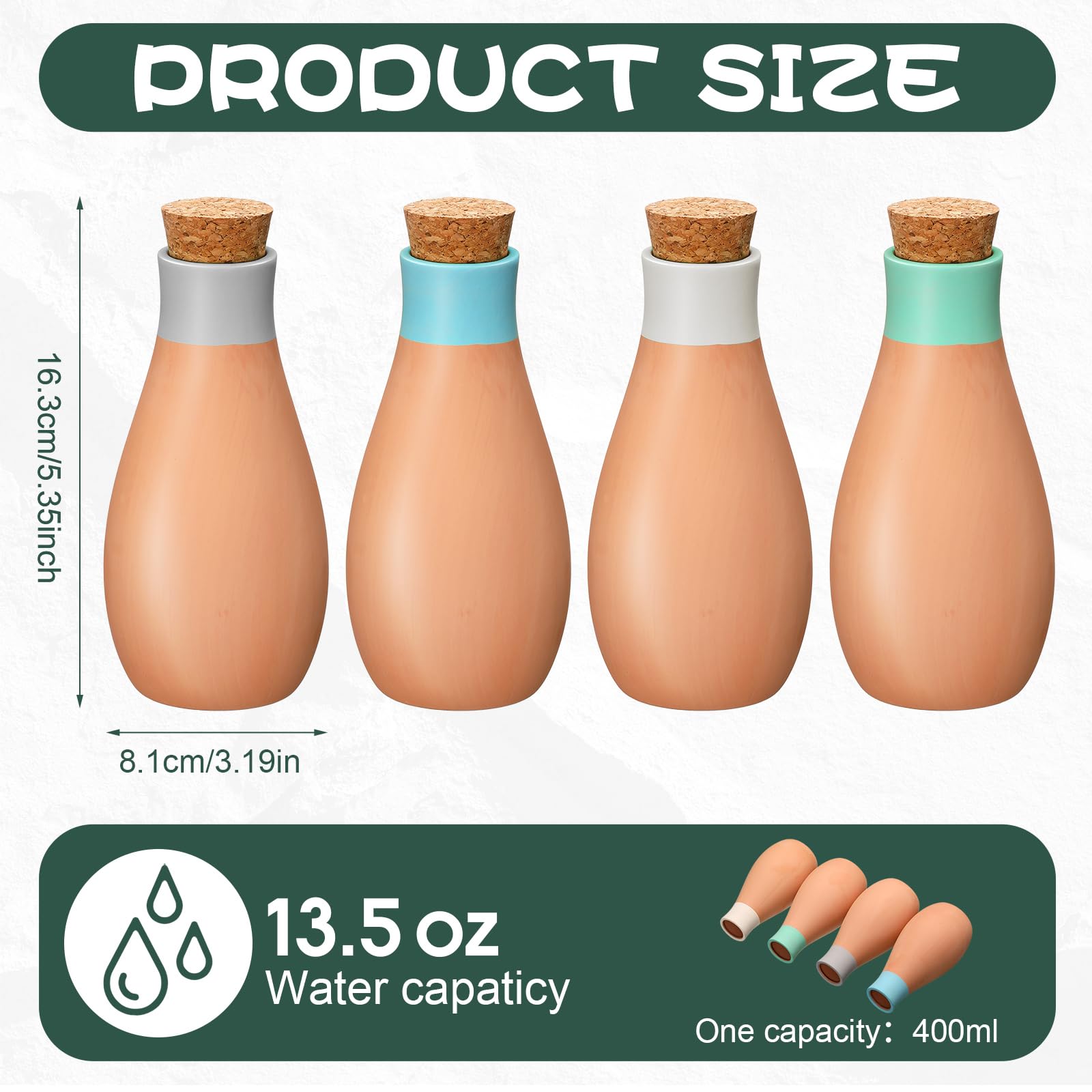 Tioncy Ollas Lot de 6 grands pots d'arrosage en terre cuite 382,7 g pour plantes d'intérieur et d'extérieur