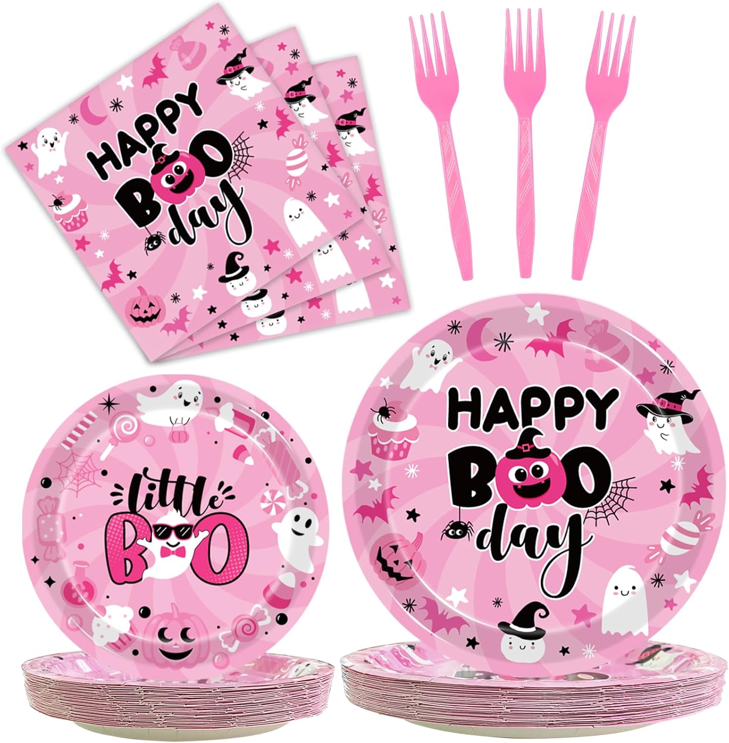 Kepeel 96Pcs Pink Halloween Birthday Party Decorations