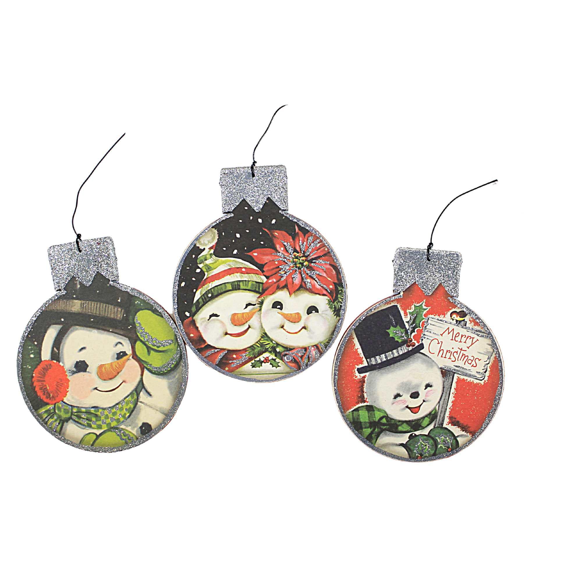 Bonhomme de neige en bois déco Noël paillettes 10x12