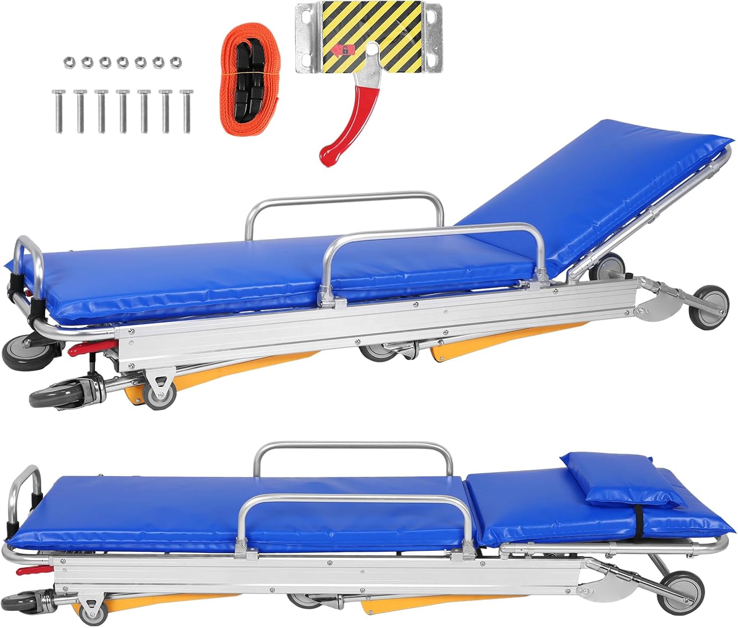 Ambulance Automatic Stretcher Bed Aluminum Alloy Weight Capacity 350 Lbs Folding Emergency Rescue Stretcher Bed for Sports Venues Fire Rescue