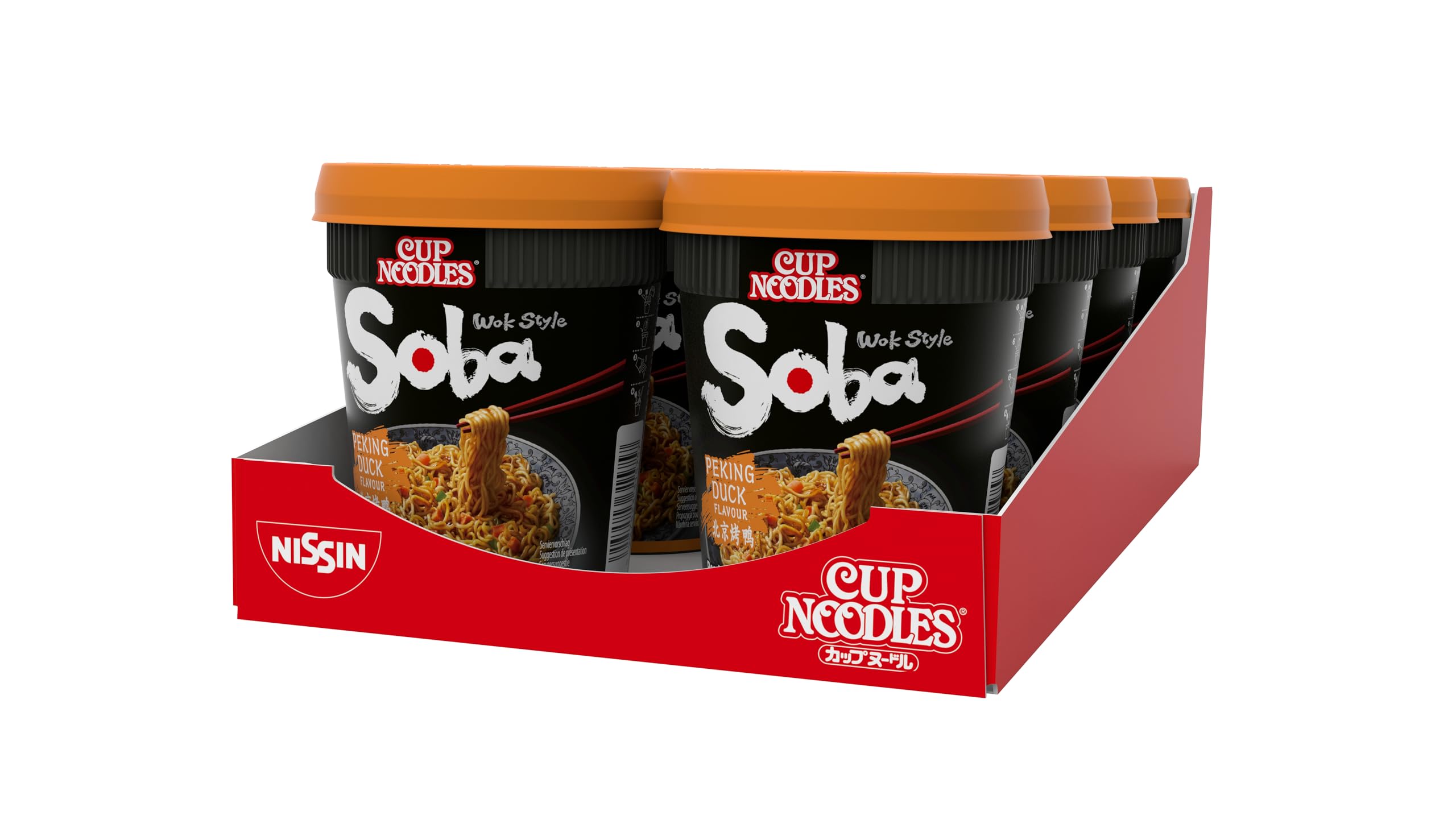 Nissin Cup Noodles Soba Cup – Peking Duck, 8er Pack, Wok Style Instant-Nudeln japanischer Art, mit Würzsauce, Ente & Gemüse, schnell im Becher zubereitet, asiatisches Essen (8 x 87 g)