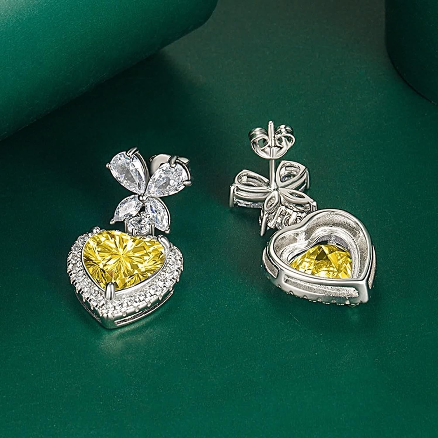 Dangle Earrings for Women Trendy, Yellow Stud Earrings Sweet Bow and Heart Zircons for Sister Valentines Day Jewelry Popular image 5