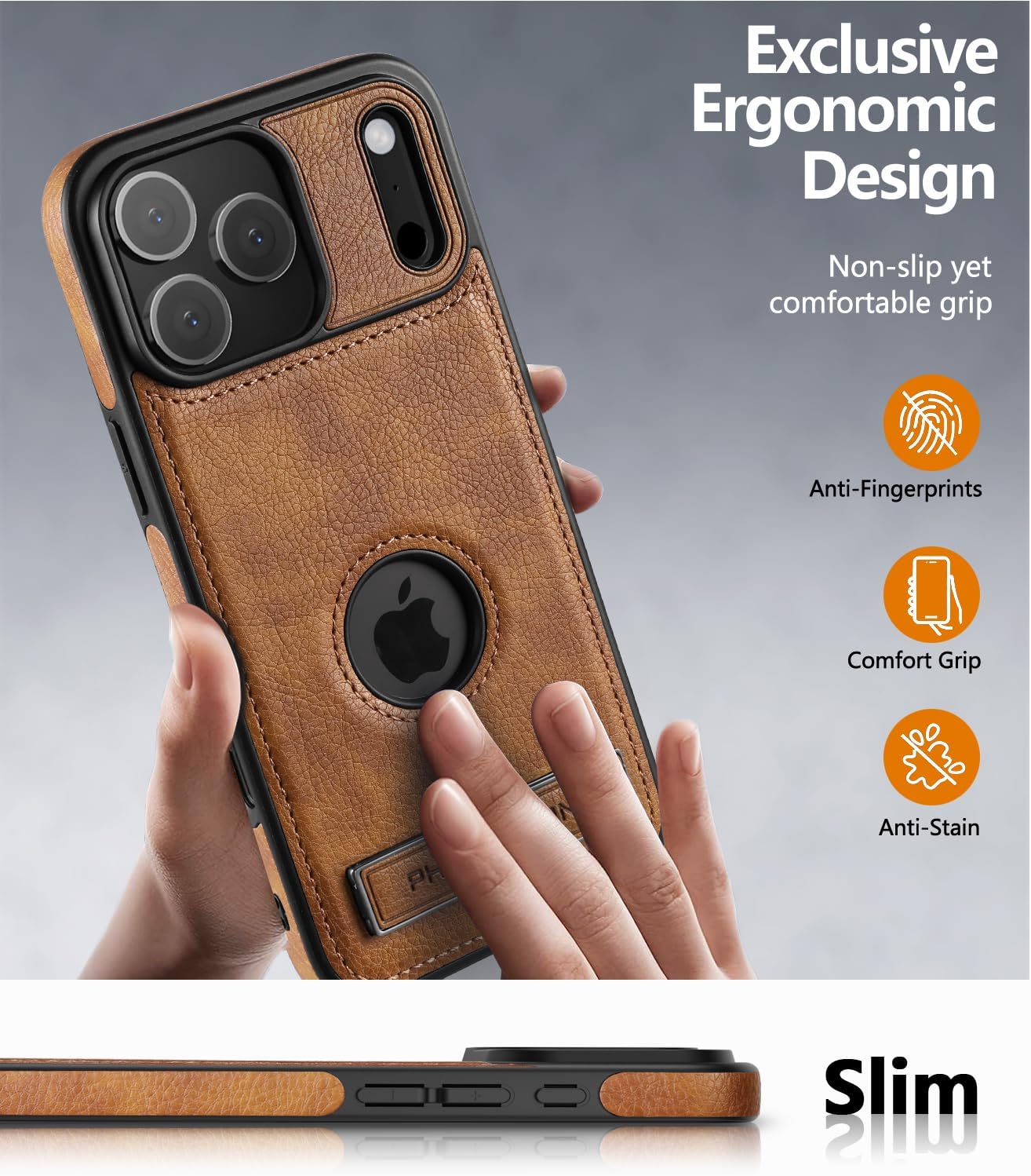 Designed for iPhone 17 Pro Max Leather Case with Stand, Protection Slim Adjustable Kickstand Phone Cover Compatible with iPhone 17 Pro Max (Brown) - Image 3