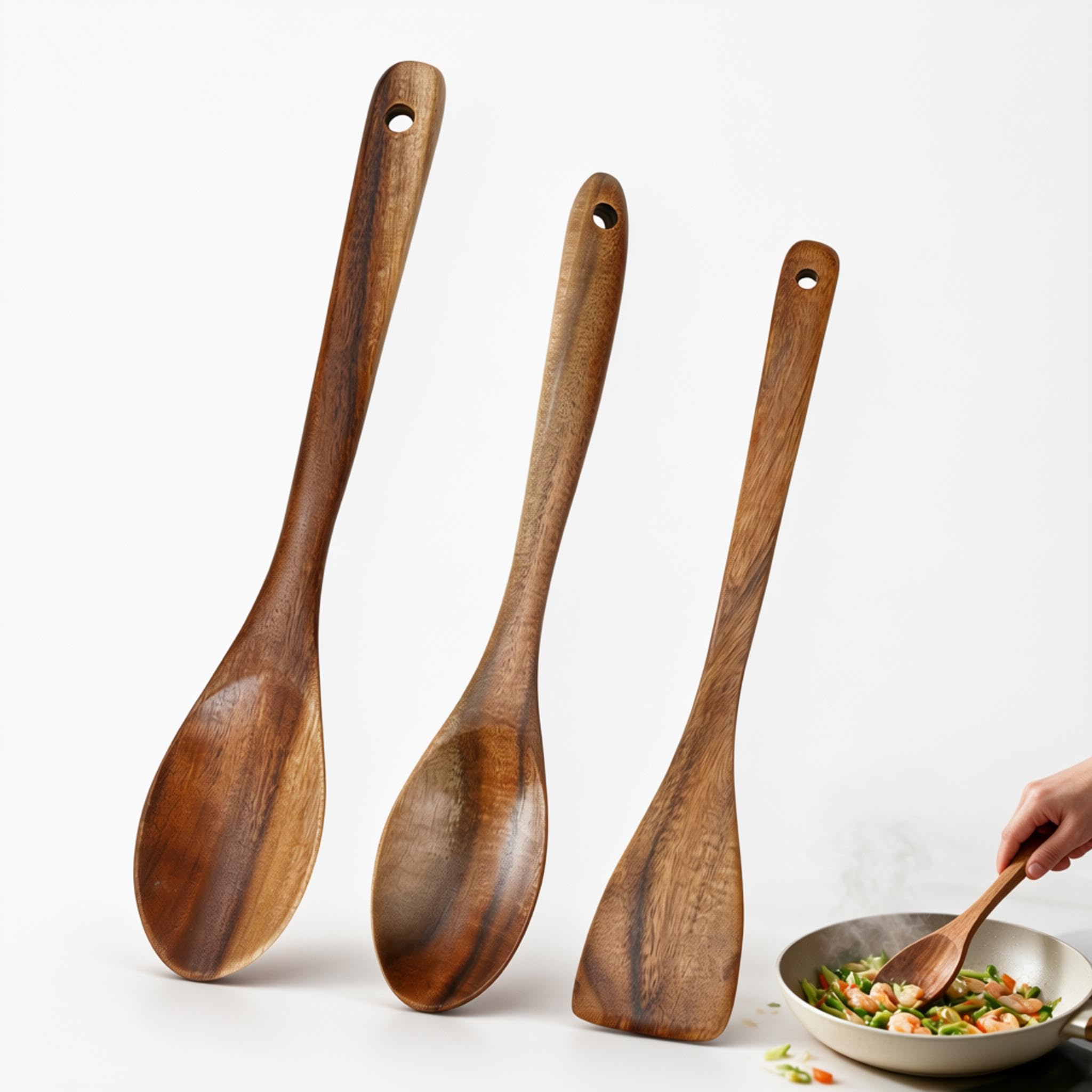 3 Pieces Wooden Spoons for Cooking Set, Spatula Non-Stick Heat Resistant