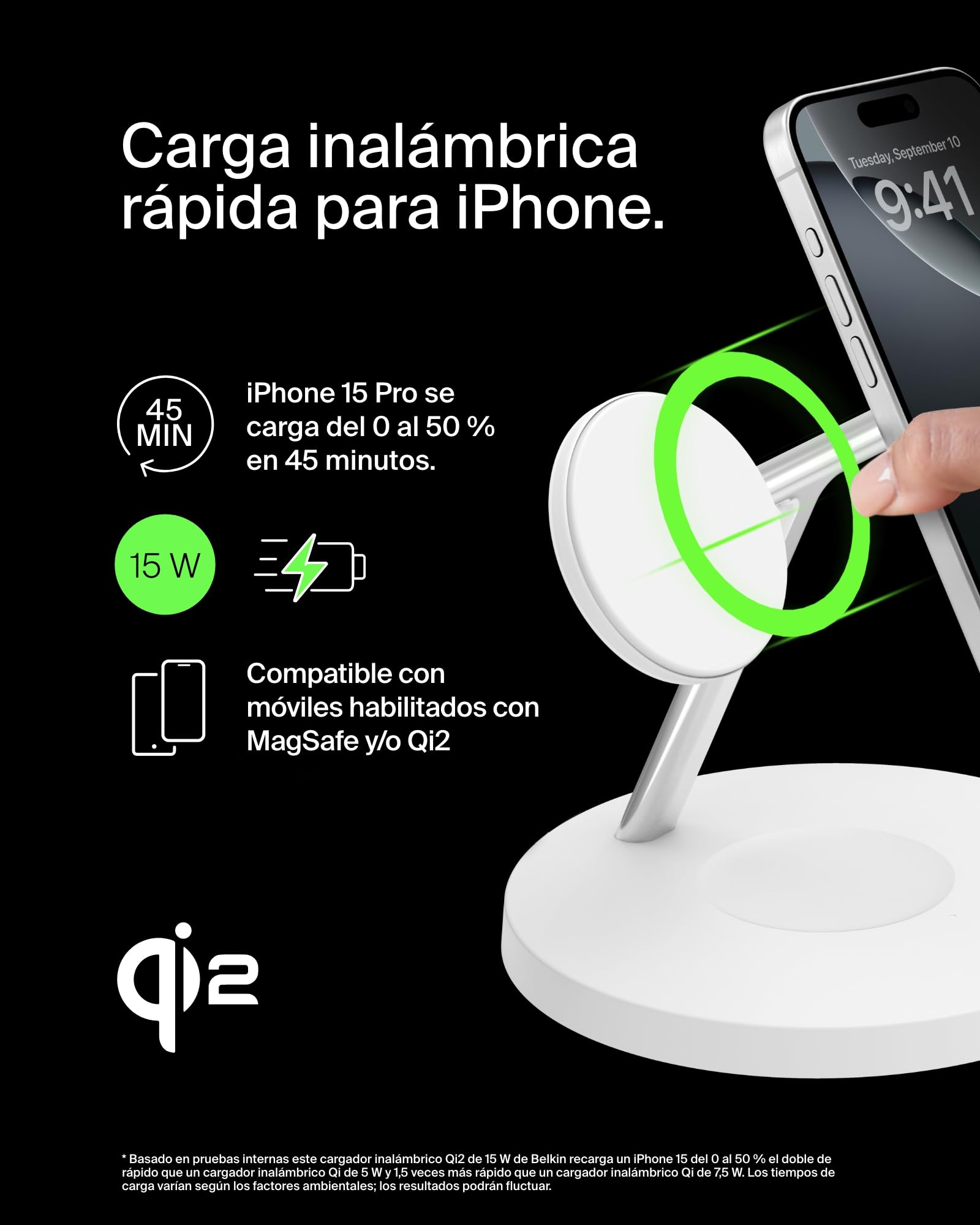 Belkin BoostCharge Cargador Qi2 3 en 1, Estación de Carga Inalámbrica con MagSafe, Base de Carga Qi2 para iPhone 17, Air, Pixelsnap, Apple Watch, AirPods, Fuente de alimentación - Blanco