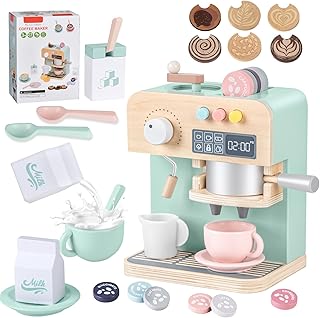 YOOHBERRYS Children's Wooden Coffee Machine, Pack of 22 Children's Kitchen Coffee Machine, Espresso Machine, Wooden Toy with Mill, Play Kitchen Accessories, Coffee Service, Role Play, Gift for