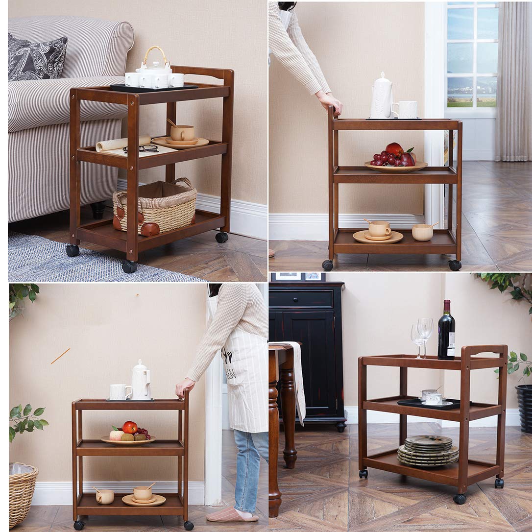 ZYFA Carrello di Servizio,Carrello portavivande,Carrello Multiuso, 3 Ripiani Carrello Ristorazione Dessert Casa a Mano con Rotella per Ristorante