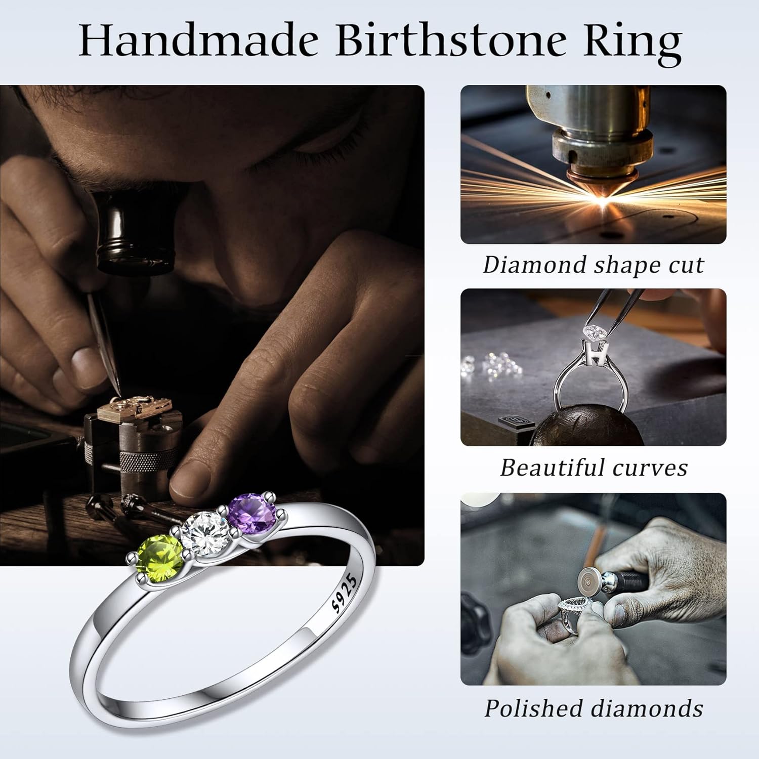 Bestyle Personlized 925 Sterling Silver Birthstone/Name Rings for Women, Sparkling CZ Love Band Rings for Wife/Mother/Grandmother, Great Jewelry Gifts on Thanksgiving/Christmas/Valentine's