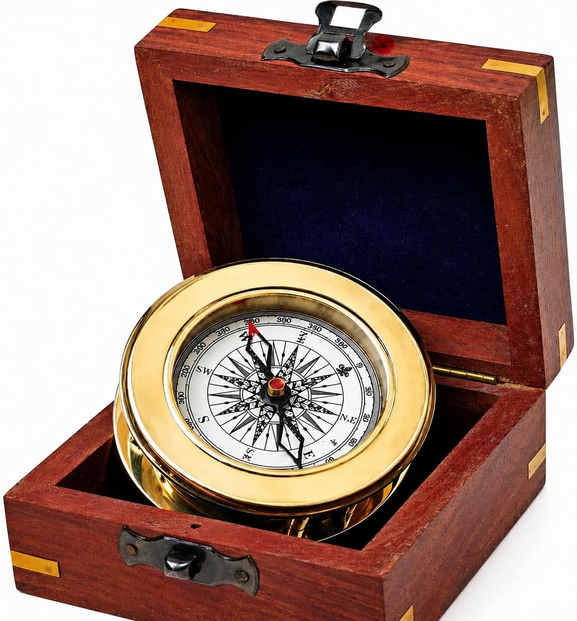 Brújula de latón vintage con caja de madera – brújula de navegación antigua para senderismo, camping, regalos y decoración del hogar – brújula clásica de lectura de mapas para hombres