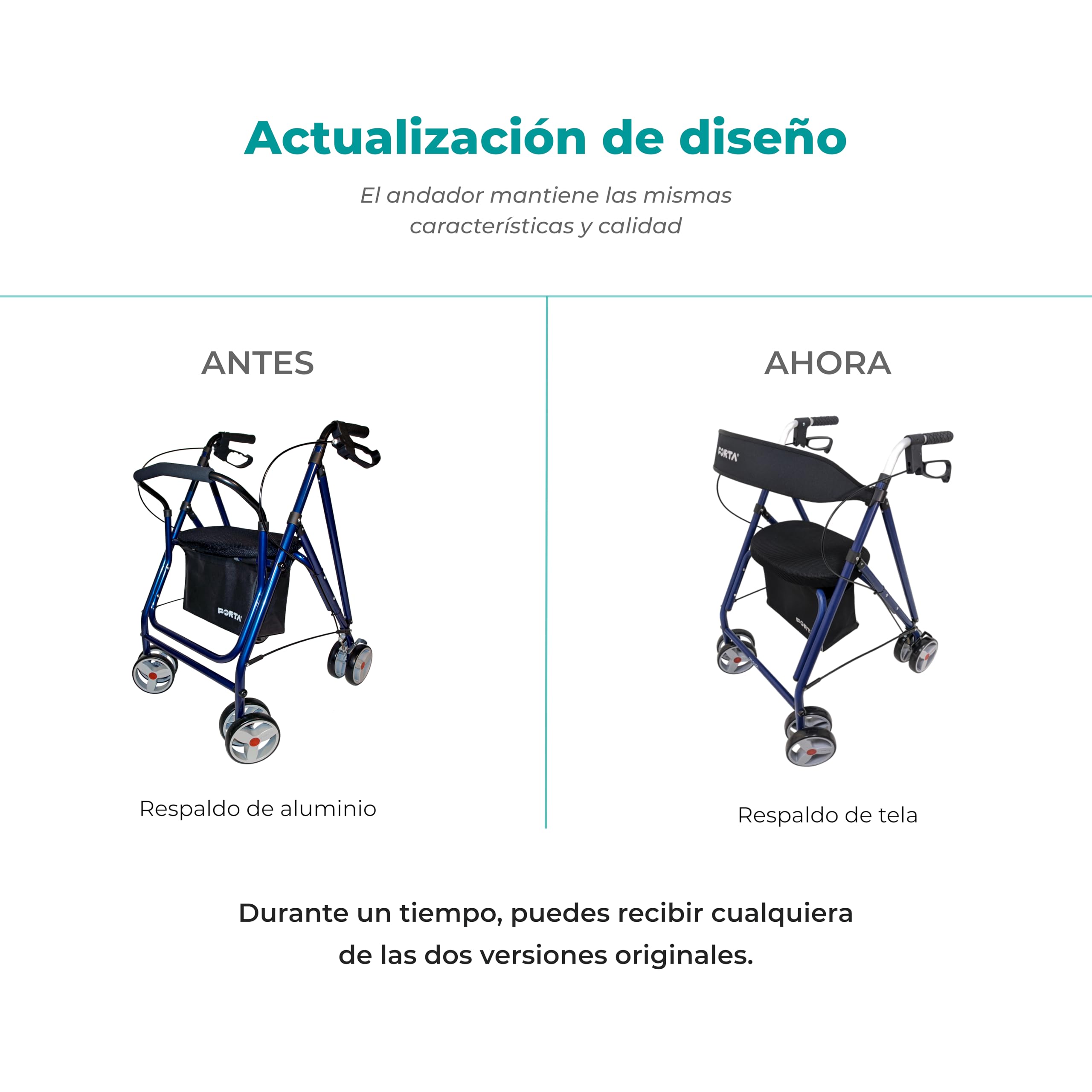 Forta Drakon 2 - Andador ligero y plegable para personas mayores - Con asiento, regulable en altura, freno de mano, para uso en exteriores - Capacidad de carga hasta 130 kg (Negro)