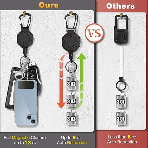 Miniatura 5 de Soporte retráctil para tarjetas de identificación, clip retráctil, mosquetón de alta resistencia, llavero con cordón, soporte para tarjetas de