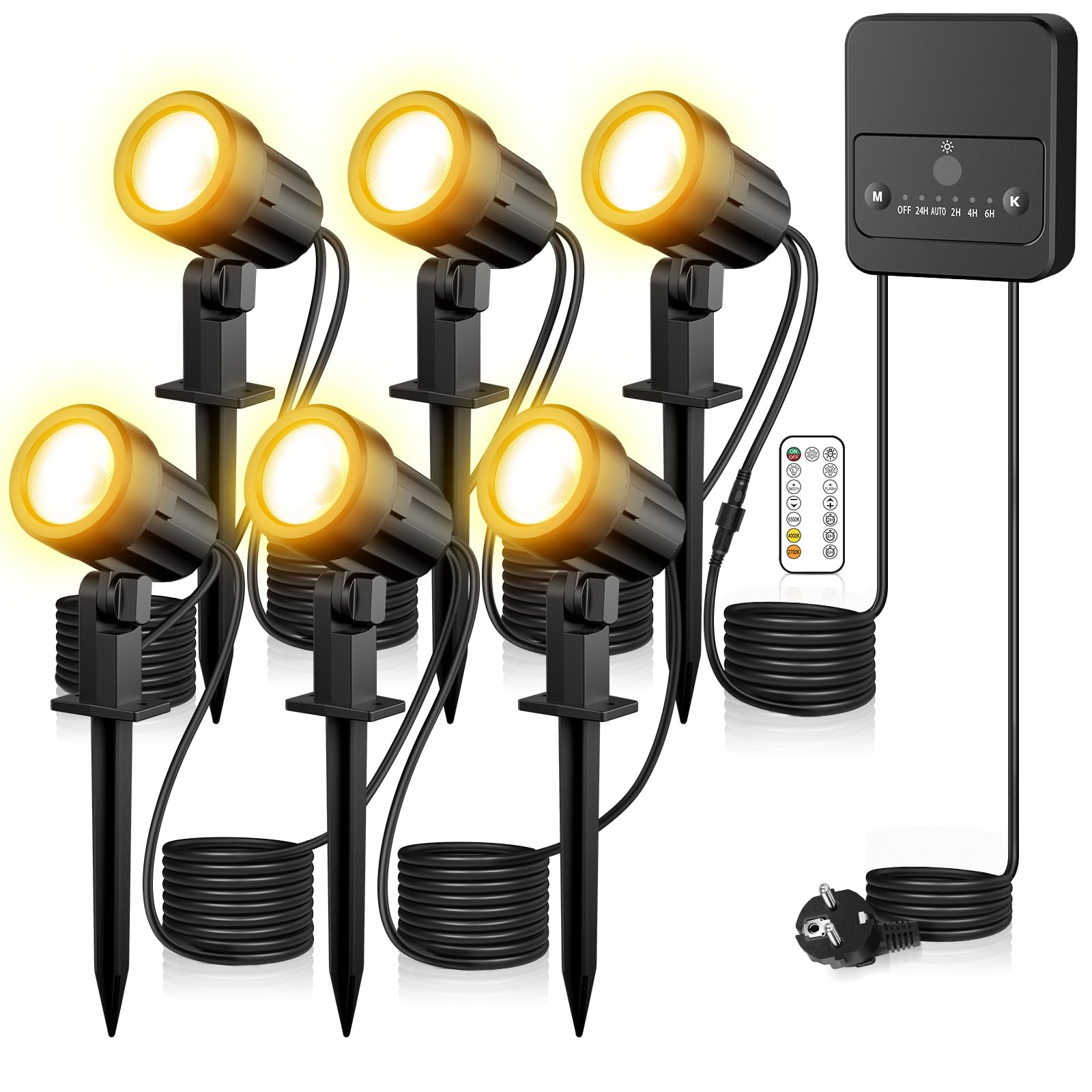 MEIKEE Landschaftsbeleuchtung 2700K 4000K 6000K Gartenbeleuchtung | Auto On/Off 3 Helligkeit 2 Dynamische Modi IP66 Wasserdicht Gartenleuchte Ideal für Garten Terrasse Baum mit EU-Stecker