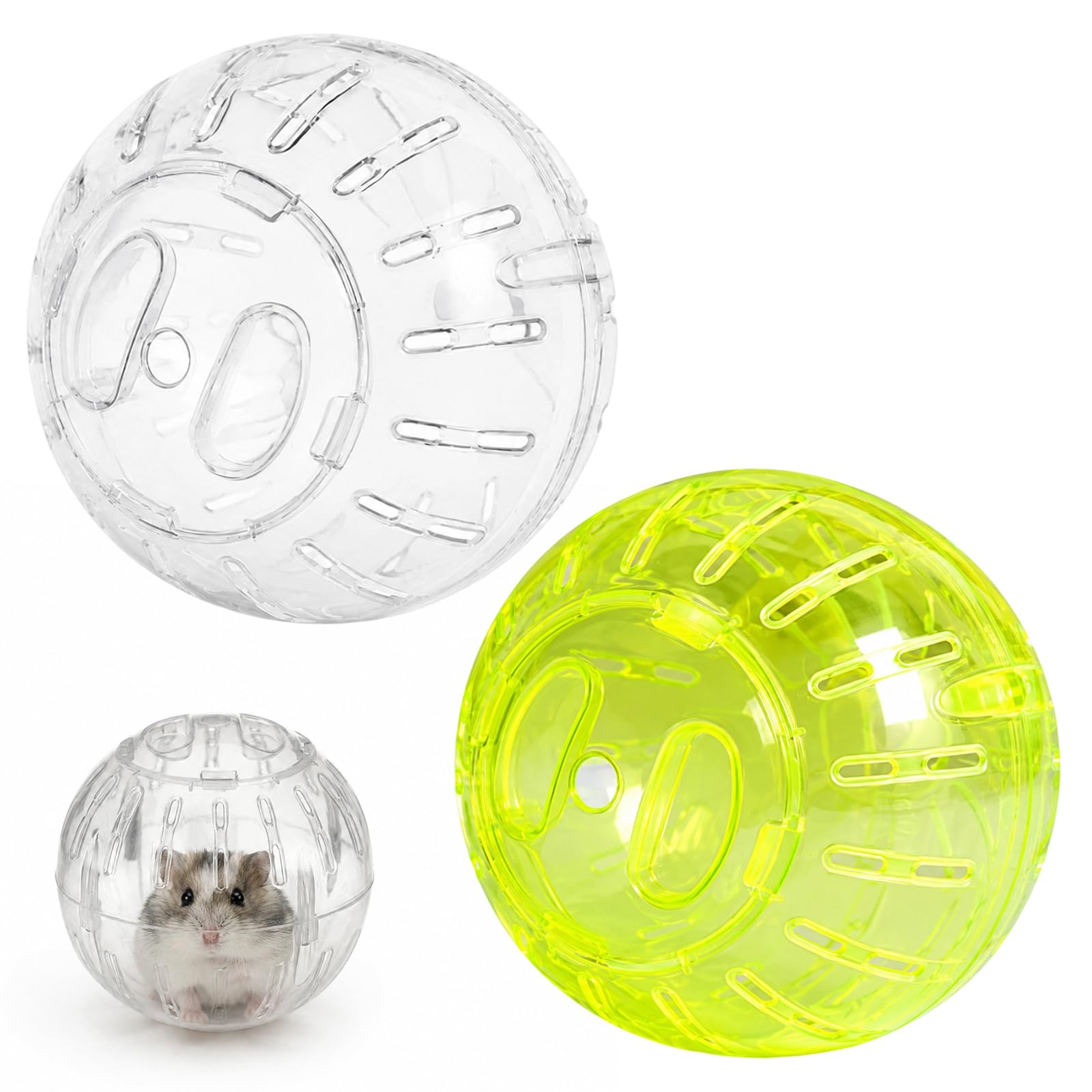 2 Pcs Hamster Balls for Syrian Hamsters, Large Exercise Run Ball, Indoor Rolling Activity Toy for Hamsters(Yellow & White)