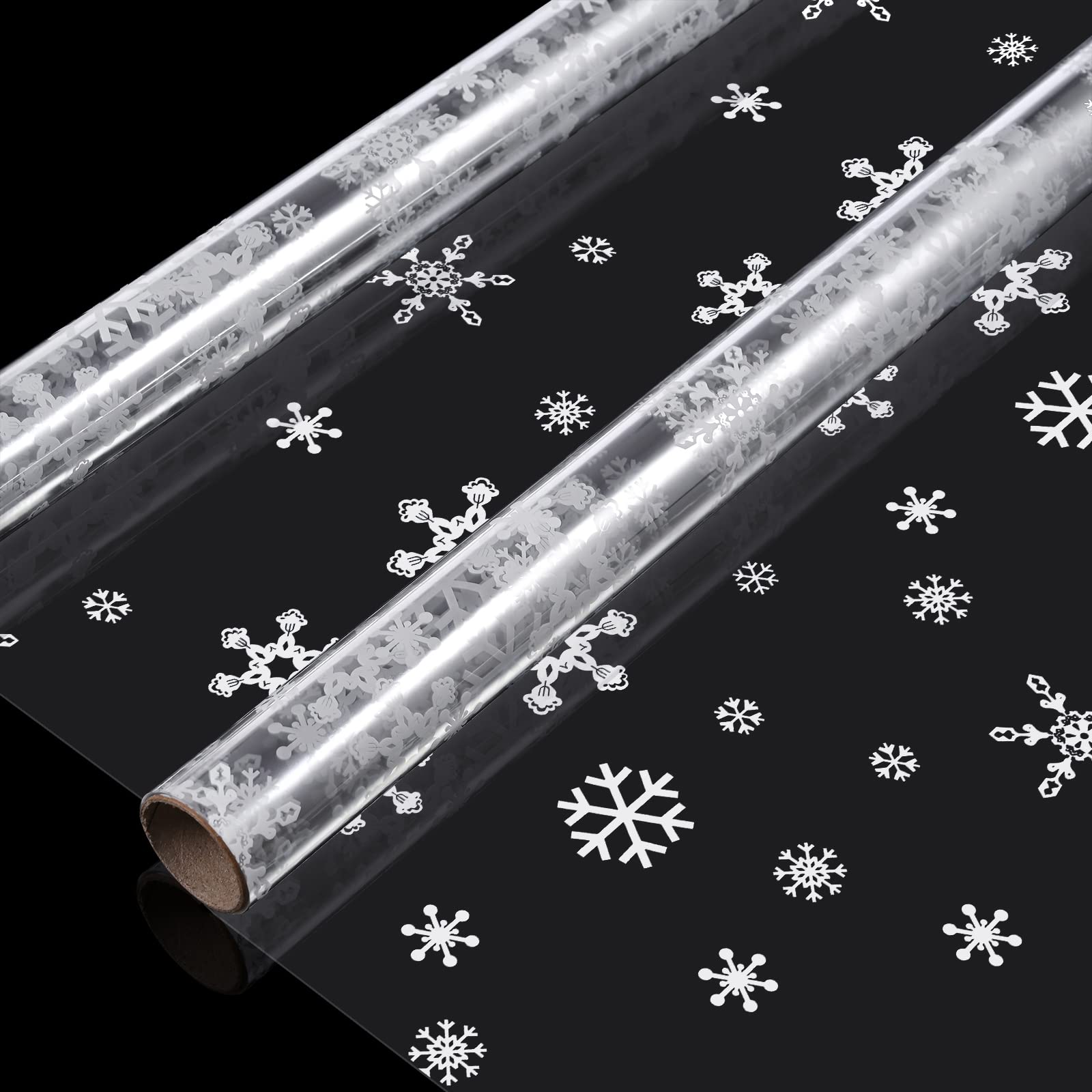 Faburo 60cm*10.5m White Dot Cellophane 30 Micron Wrap Florist Clear Wrap (Snowflake) Christmas Cellophane Wrap for Gift Hampers, Packing, Flower, Food