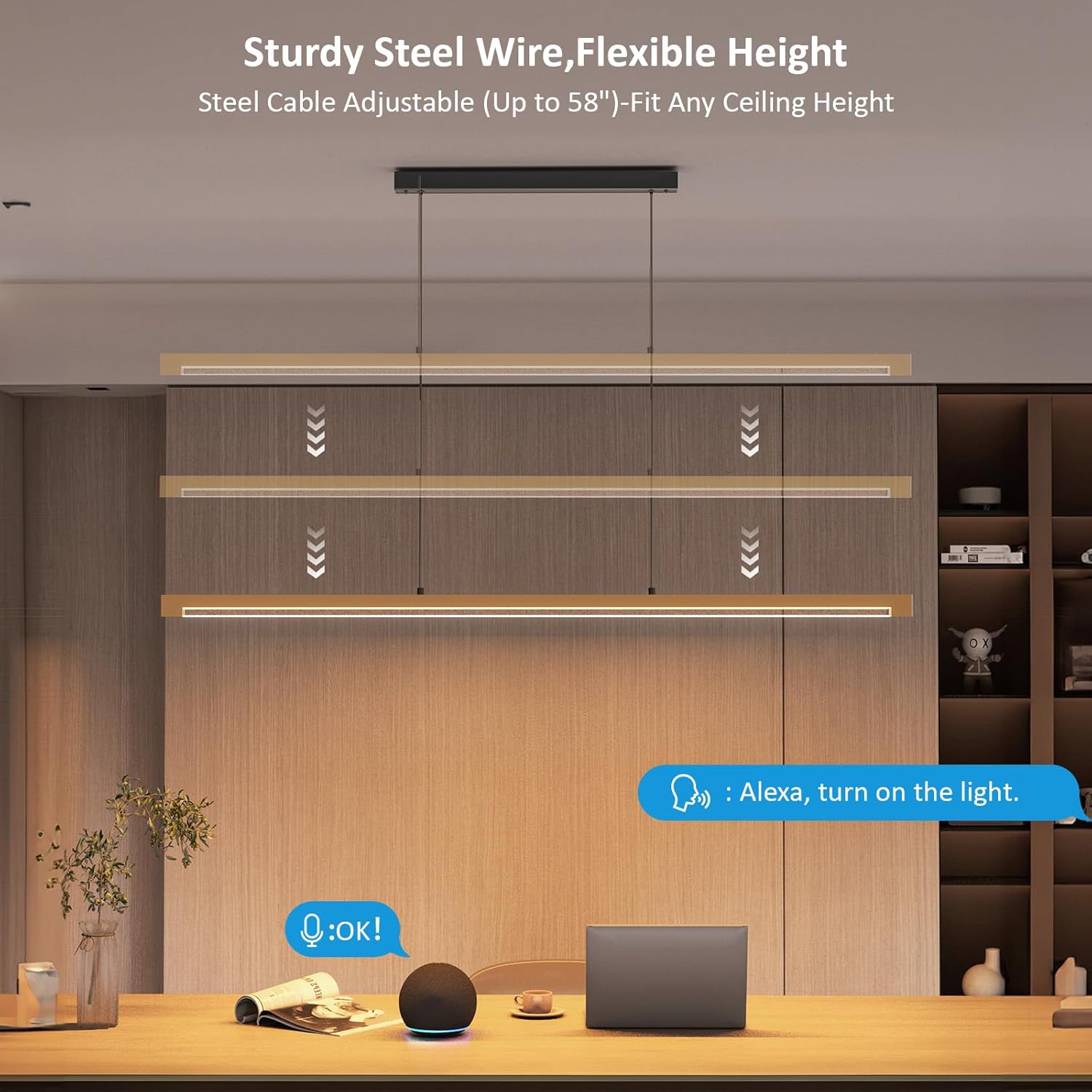 54" Pendant Light Aluminum, 40W Dimmable Kitchen Island Lighting with Remote Control, Adjustable CCT (3000K-6000K), 4000LM Modern Chandelier for Home Office Dining Room Study