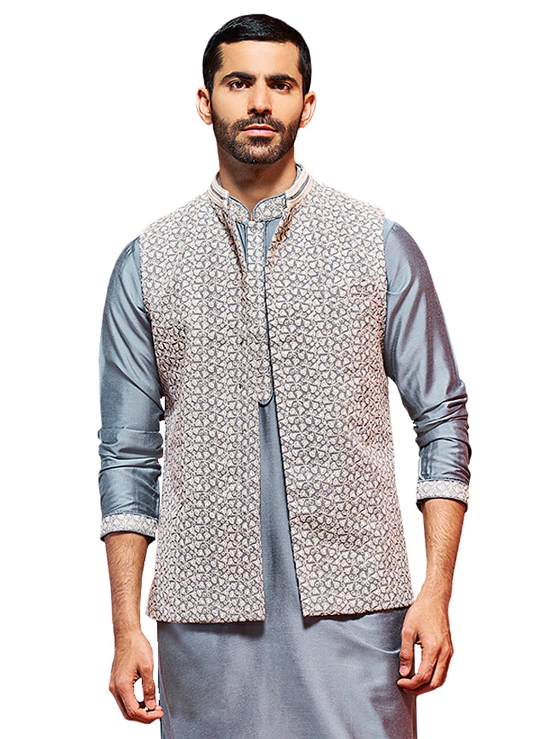 vastramay Men's - Nehru Jacket, Georgette Allover Embroidered Nehru Jacket For Men, Traditional Indian Festive & Ethnic Wear-picture-20