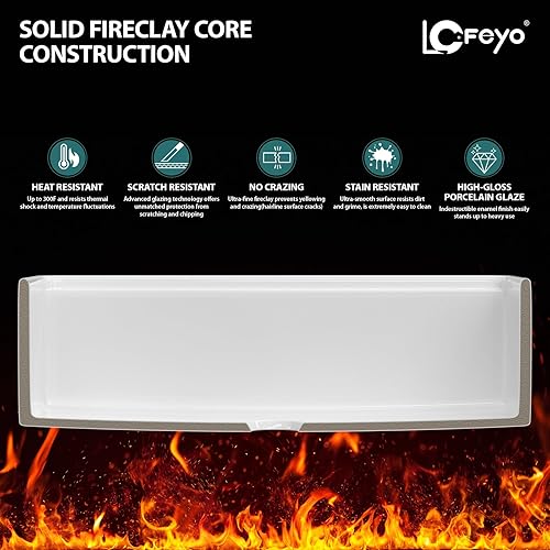 Miniatura 9 de Fregadero de granja blanco de 33 pulgadas  Fregadero de granja de 33 pulgadas con repisa deslizante, delantal plano frontal blanco de arcilla