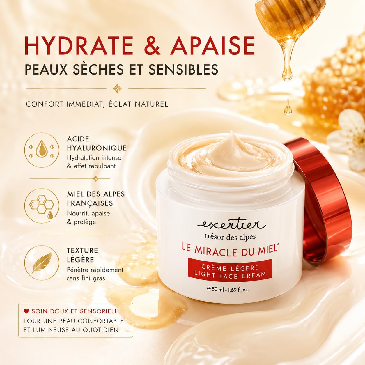 Coffret Routine Visage au Miel des Alpes – 5 Soins pour Peaux Sèches et Sensibles – Crème de Jour 50 ml, Masque de Nuit 50 ml, Huile Visage 30 ml, Contour des Yeux 15 ml et Savon 110 g – Fabr