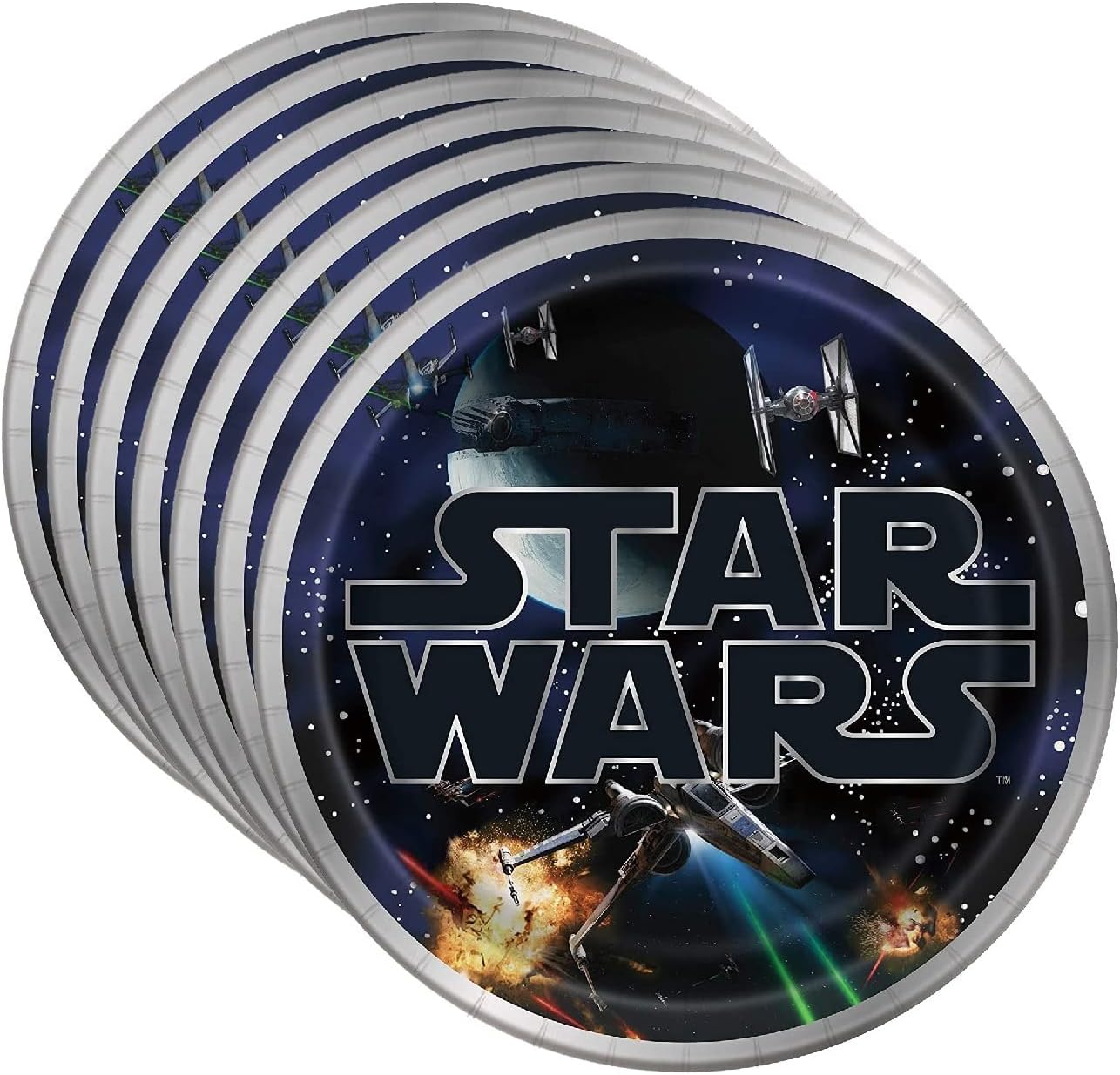 Unique Star Wars Birthday Party Supplies Bundle Set includes 24 Paper Plates 9" and 1 Dinosaur Sticker Sheet (Pack of 2)