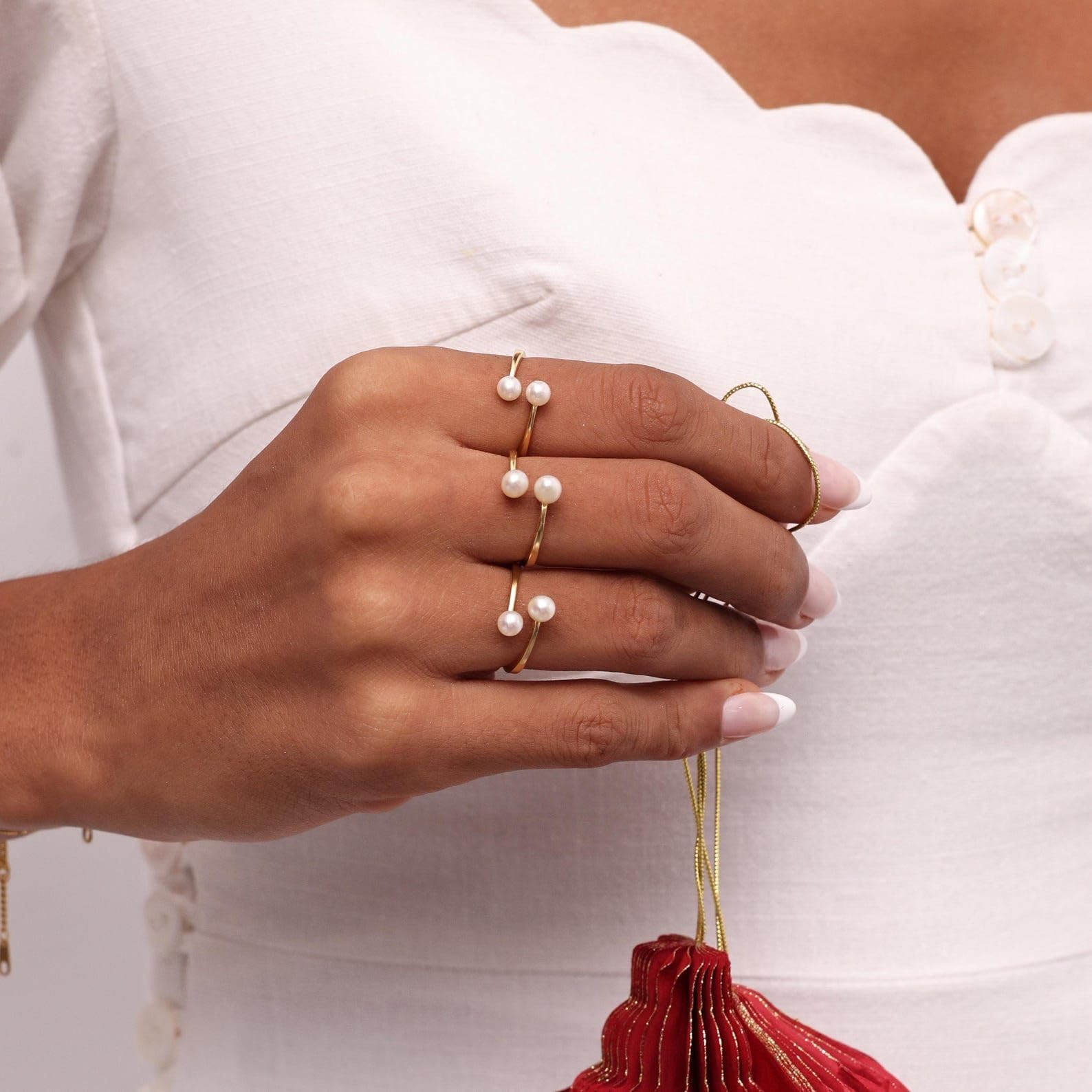 Joyería de perlas de agua dulce 925 de plata de ley blanco perla anillo de novia boda