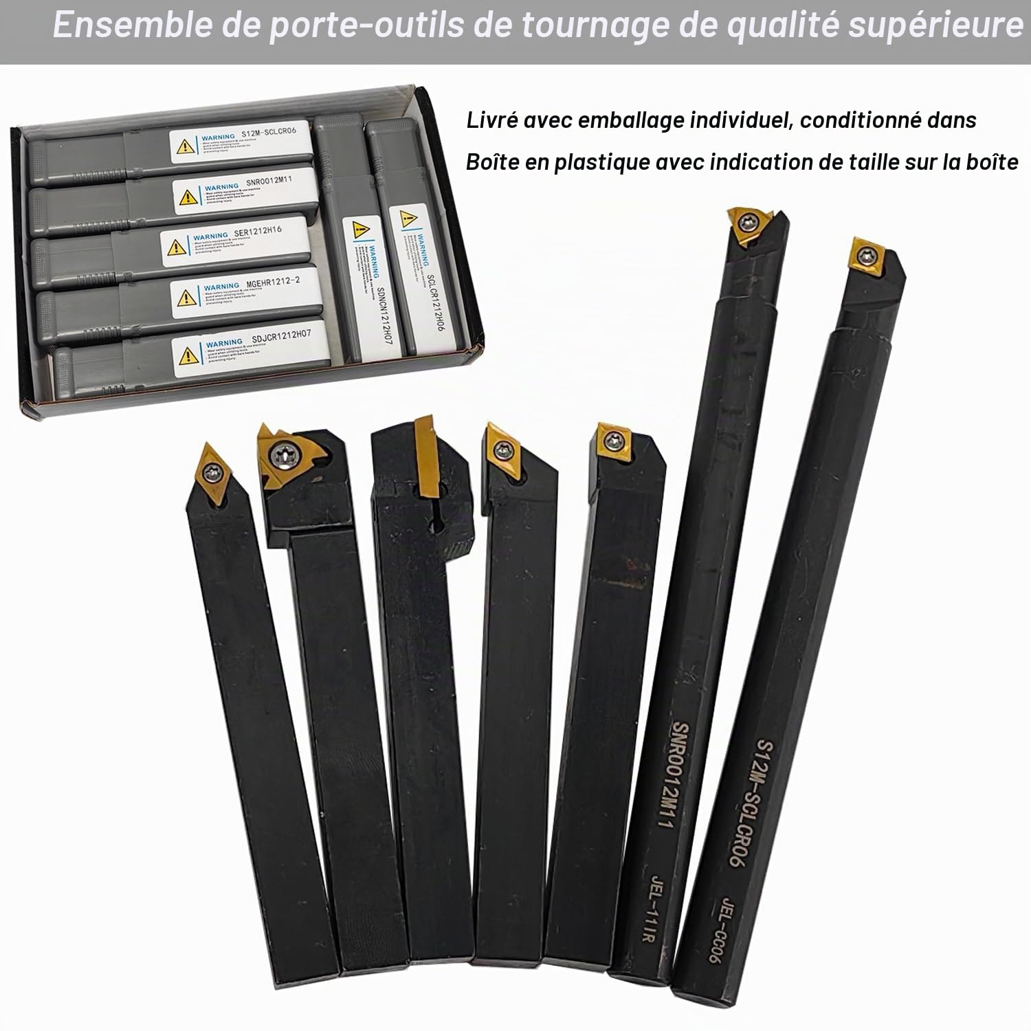 21pcs 12mm Porte-Outil De Tournage Tige Tour Set Barre D'Alésage Tournage Kit Tournage en Carbure Multifonctionnel Support Alésoir avec Inserts De Carbure, clés pour Outil de Tour