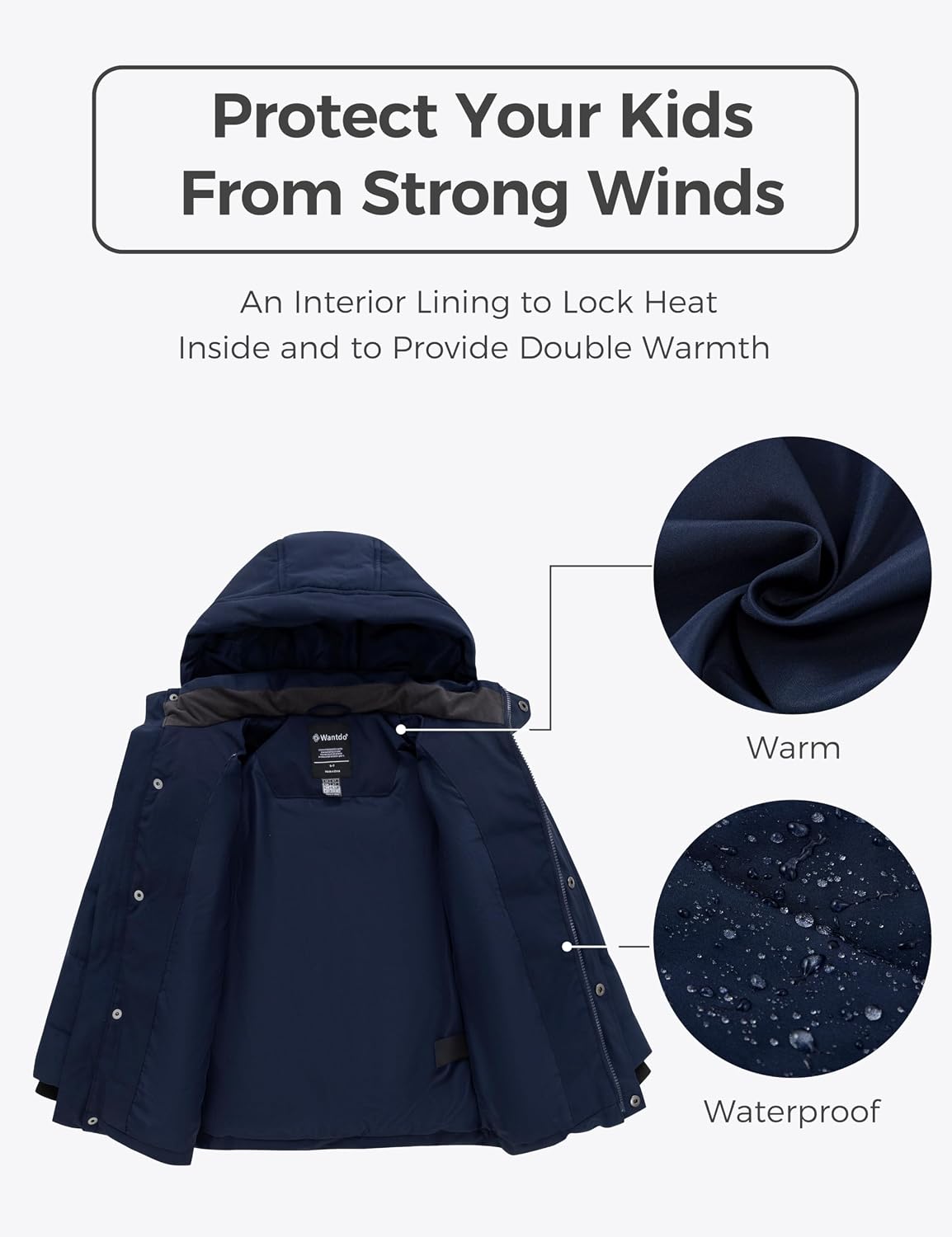 Wantdo Boys' Winter Coat Thick Puffer Jacket Snow Wear With Removable Hood | Warm, Windproof, Machine Washable