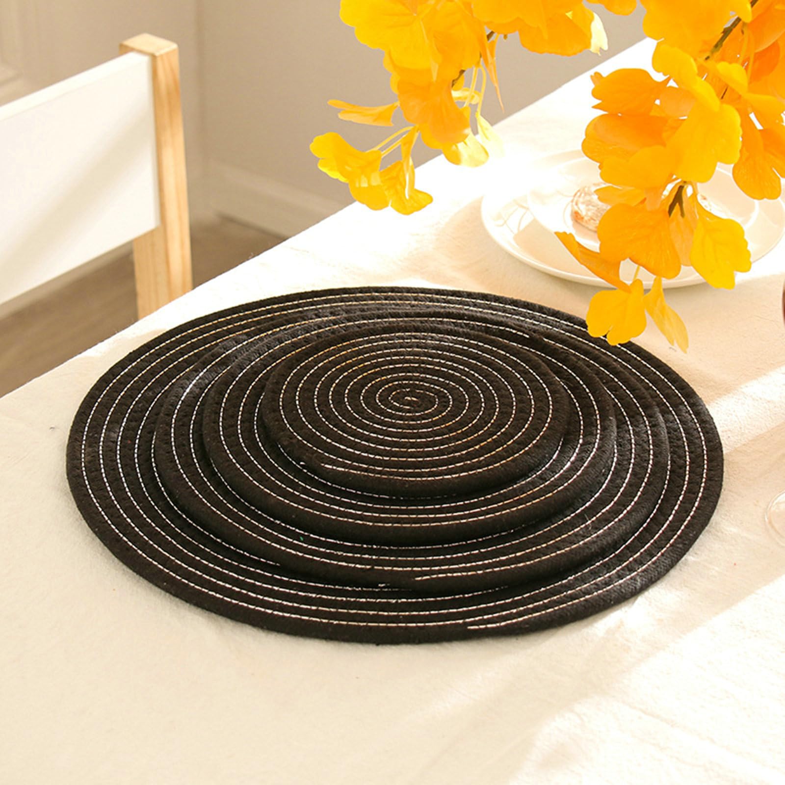 Platzsets 6er Set, Platzdeckchen Rund 30CM rutschfest Baumwollfaden Geflochten Tischmatte für Küche Speisetisch