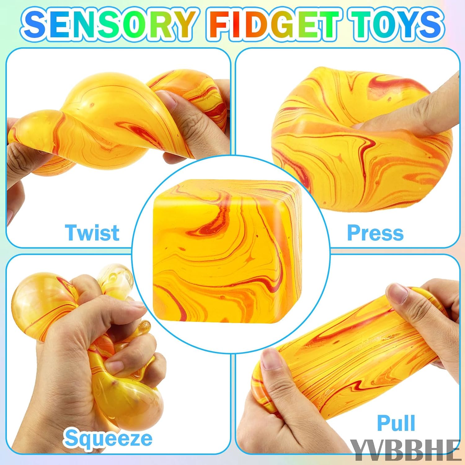 Fidget Cube Squishy Toys , Squeeze Stress Balls for Kids, Adults Squishies Anxiety Relief Maltose Ball, Ice Squishys Sugar Sensory Toy for ADHD Autism, Novel Design Colorful Fidgets Cubes (Orange) - Image 3