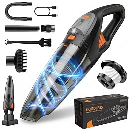 Handheld Vacuum Cordless, 25000Pa Powerful Suction Car Vacuum Portable Cordless with 8000mAh Battery & LED Light, Hand Held Vacuum Rechargeable with HEPA Filters, Home, Car Seats, Pet Hair Orange