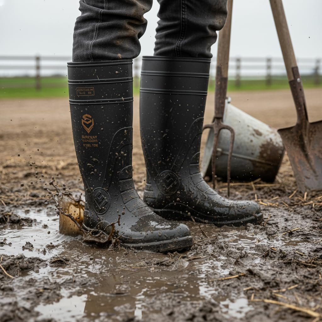 SUREWAY Steel Toe Rain Boots for Men, Knee High Waterproof Work Boots with Slip & Oil Resistant Outsole for Industrial, Construction, Agriculture - Image 3