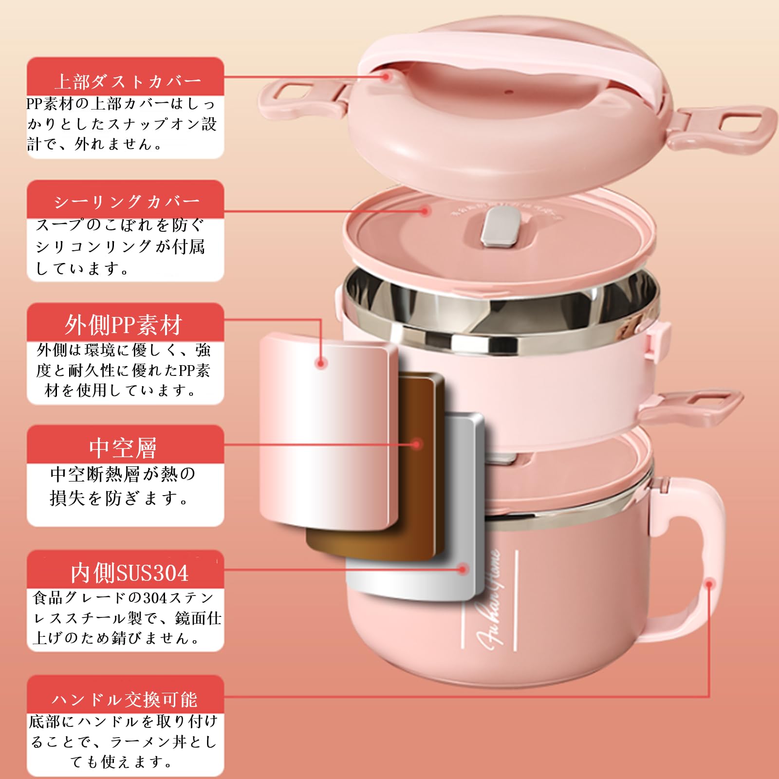 多段式 保温弁当箱 ステンレス製 3段セット箸　スプーンは付いていません Amazon｜お弁当箱 保温ランチジャー 2・3 段選択！真空断熱 弁当バッグ
