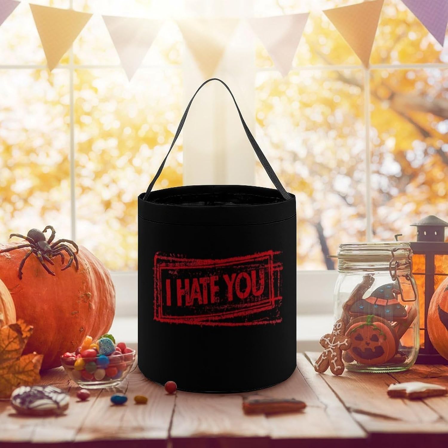 I Hate You Halloween Basket Candy Tote Bag Easter Bucket image 3