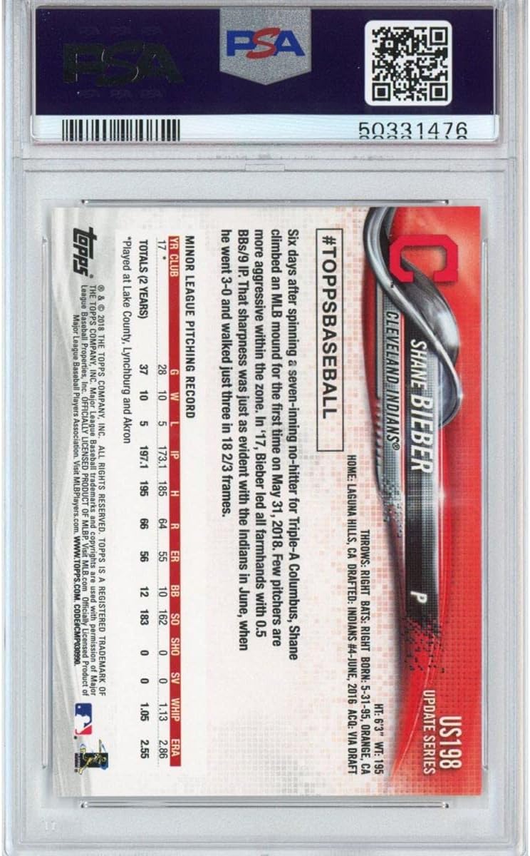 Graded 2018 Topps Update Shane Bieber #US198 Ball At Waist Rookie RC Baseball Card PSA 10 Gem Mint : Collectibles & Fine Art