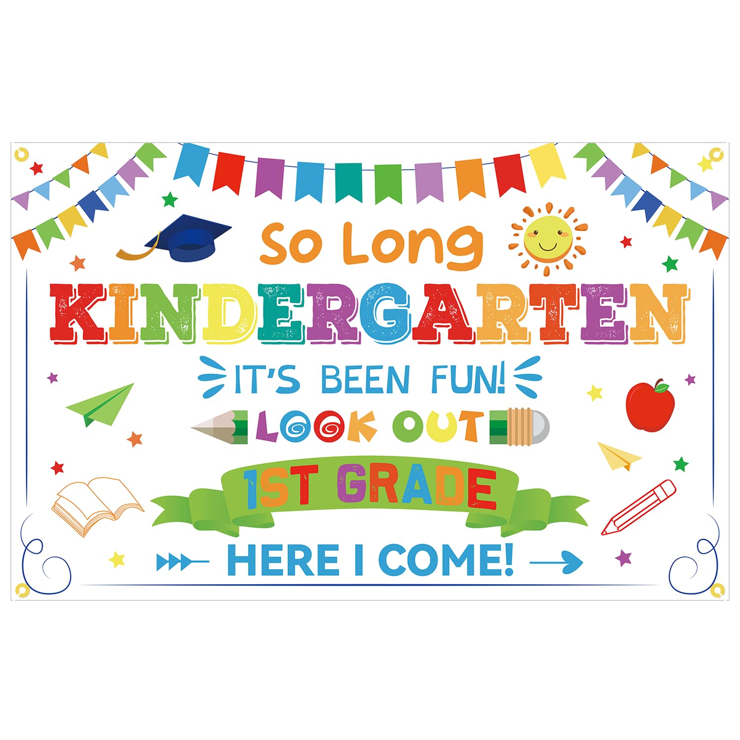 YEIRFYY So Long Kindergarten It's Been Fun Look Out 1st Grade Here I Come Backdrop Banner Kindergarten Graduation Party Decorations Kindergarten Grad