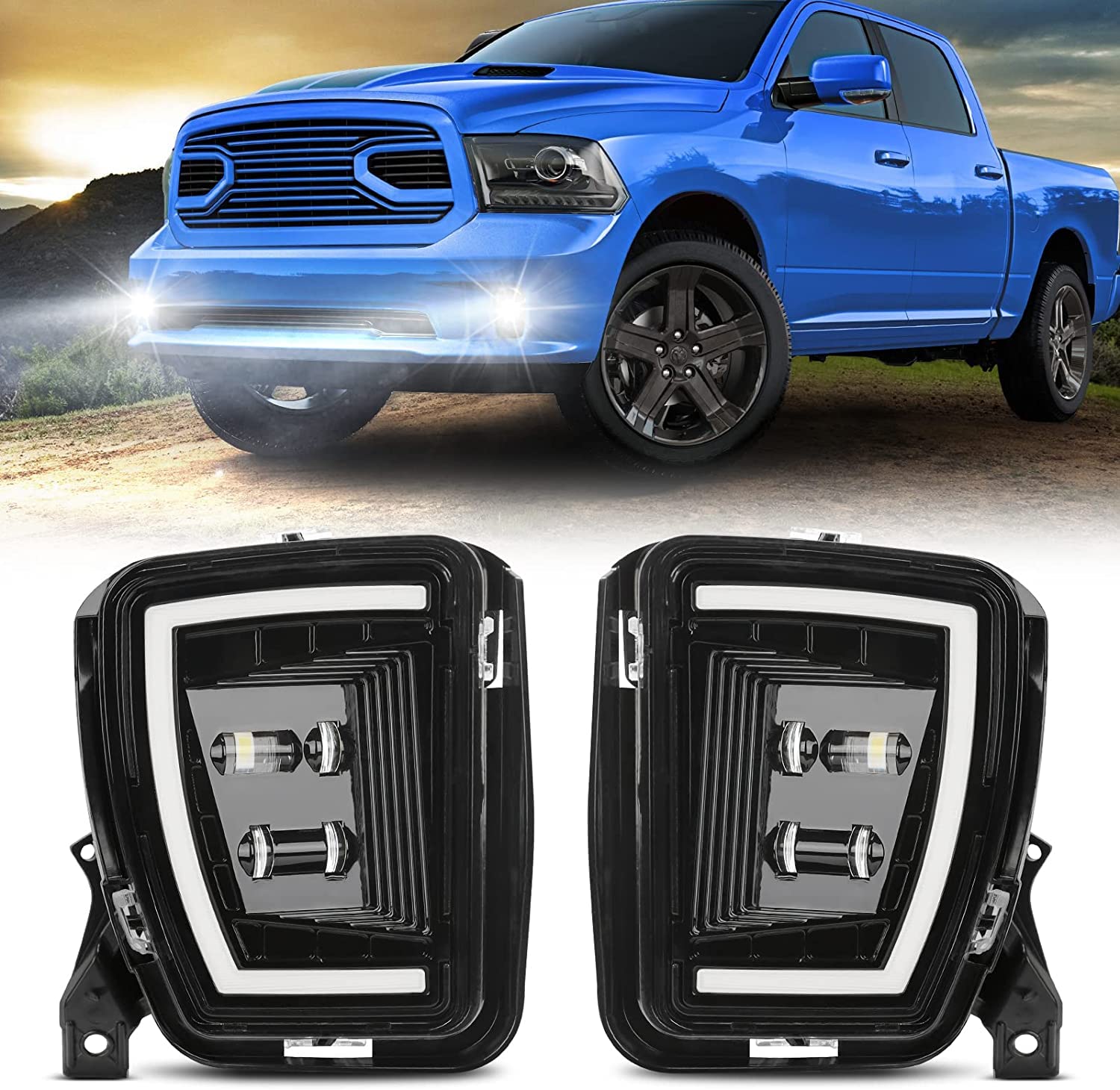 Photo 1 of SUPAREE Led Fog Lights with DRL for 2013-2018 Dodge Ram 1500 Fog Lights 2pcs Black, Clear Lens