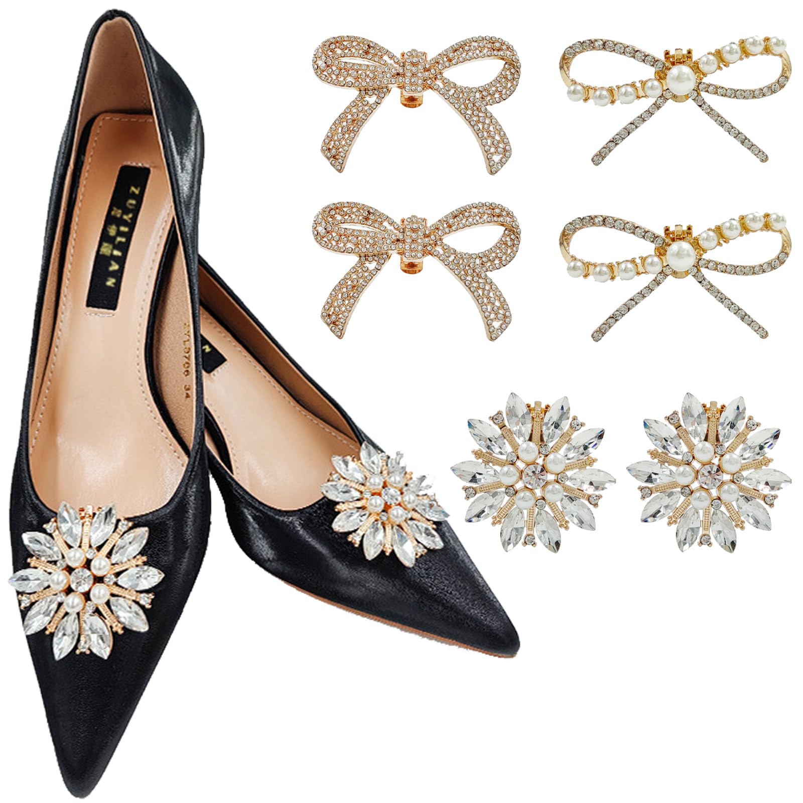TYXHXTF 6 Piezas Clips para Zapatos, Mujer Clip Hebilla de Zapatos, Clip de Zapato de Pedrería Desmontable de Cristal, para Las Mujeres,Boda,Prom,Fiesta,Tacones Altos