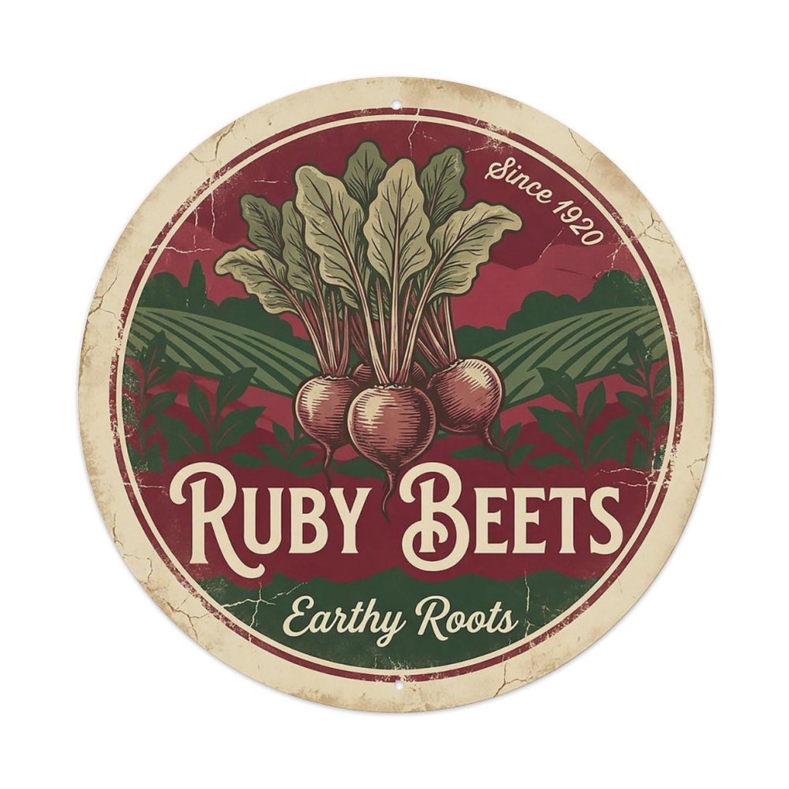 Cxhjca 8X8inch(20X20cm) Vintage Cottagecore Garden Beets Earthy Ruby Metal Tin Sign