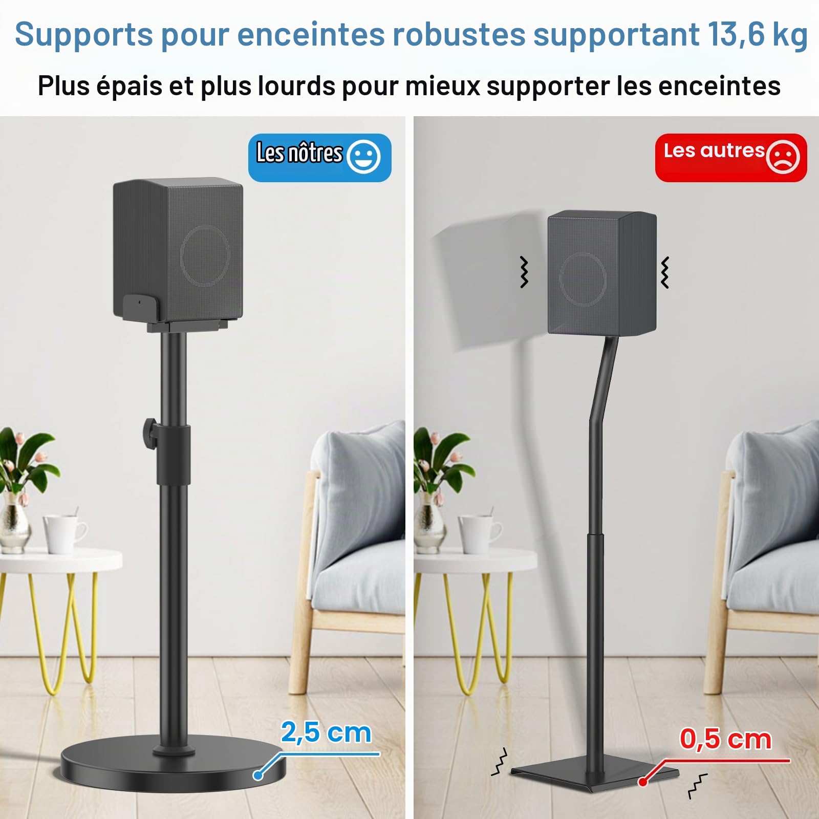 Paire de supports de haut-parleurs pour Samsung HW Rear Speaker, pour Q995H/Q995GD/Q995GF/Q930F/Q990D/Q990F, hauteur réglable de 29 à 37,5 pouces, double côté pour haut-parleurs arrière Samsung de 5 à
