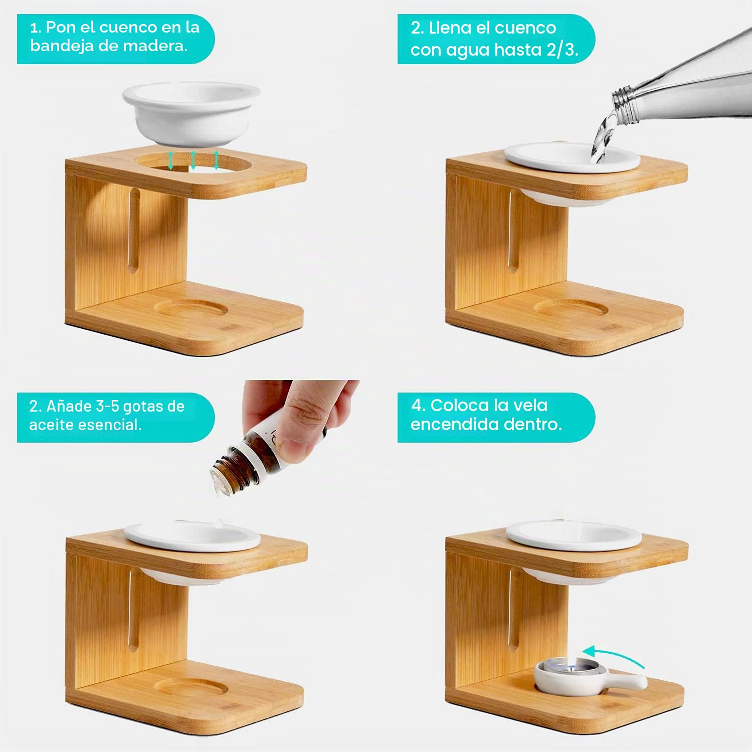 Burner de Aceite Esencial de cerámica de bambú, MINGJIANG Quemador de Aceite Esencial de cerámica de bambú, Cera fundida, humidificador de Yoga, aromaterapia, difusor para portavelas para decoración