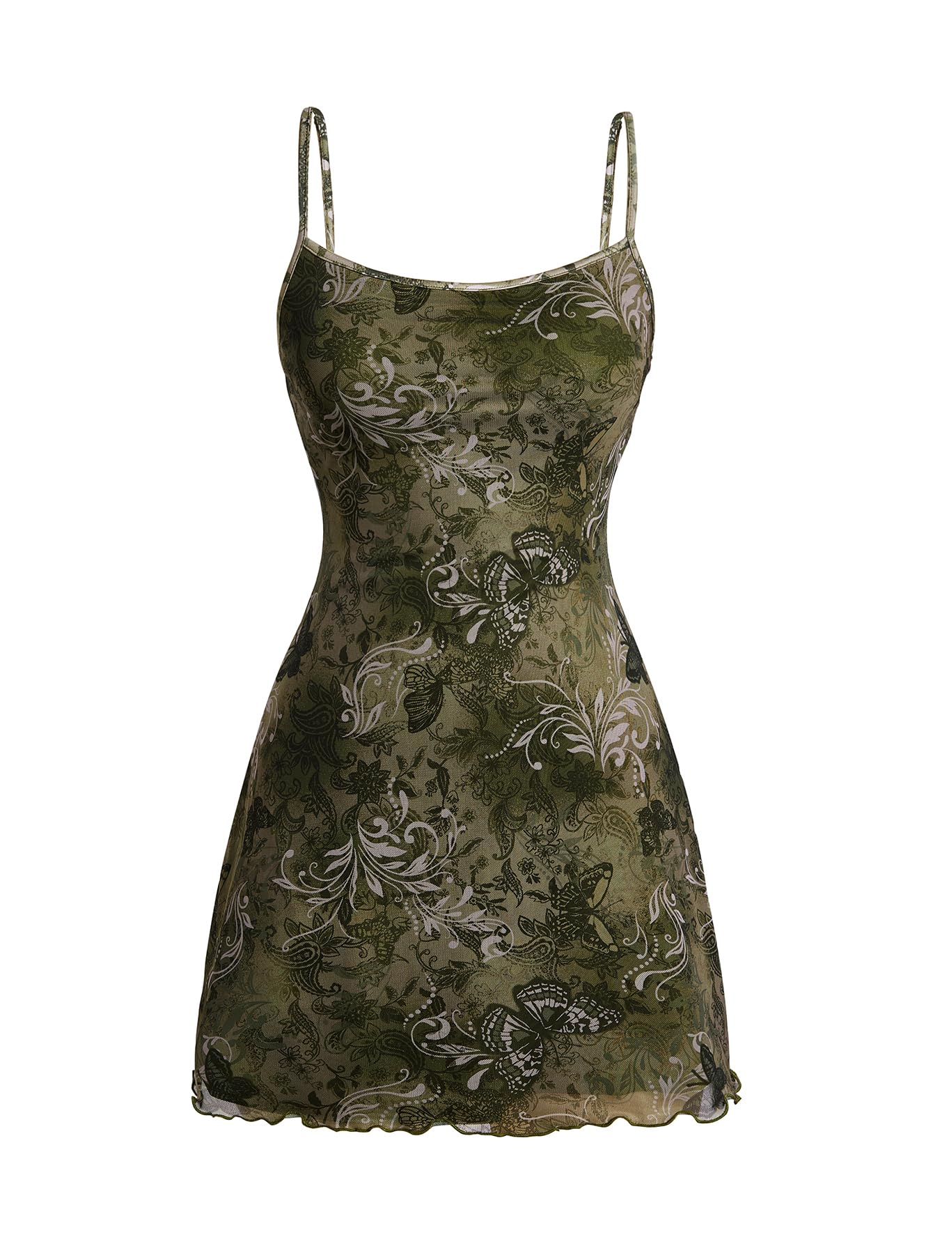 Milumia Women's Summer Mini Dress Vintage 90s Spaghetti Strap A Line Mesh Short Dresses Sun Dress: Small Allover Green