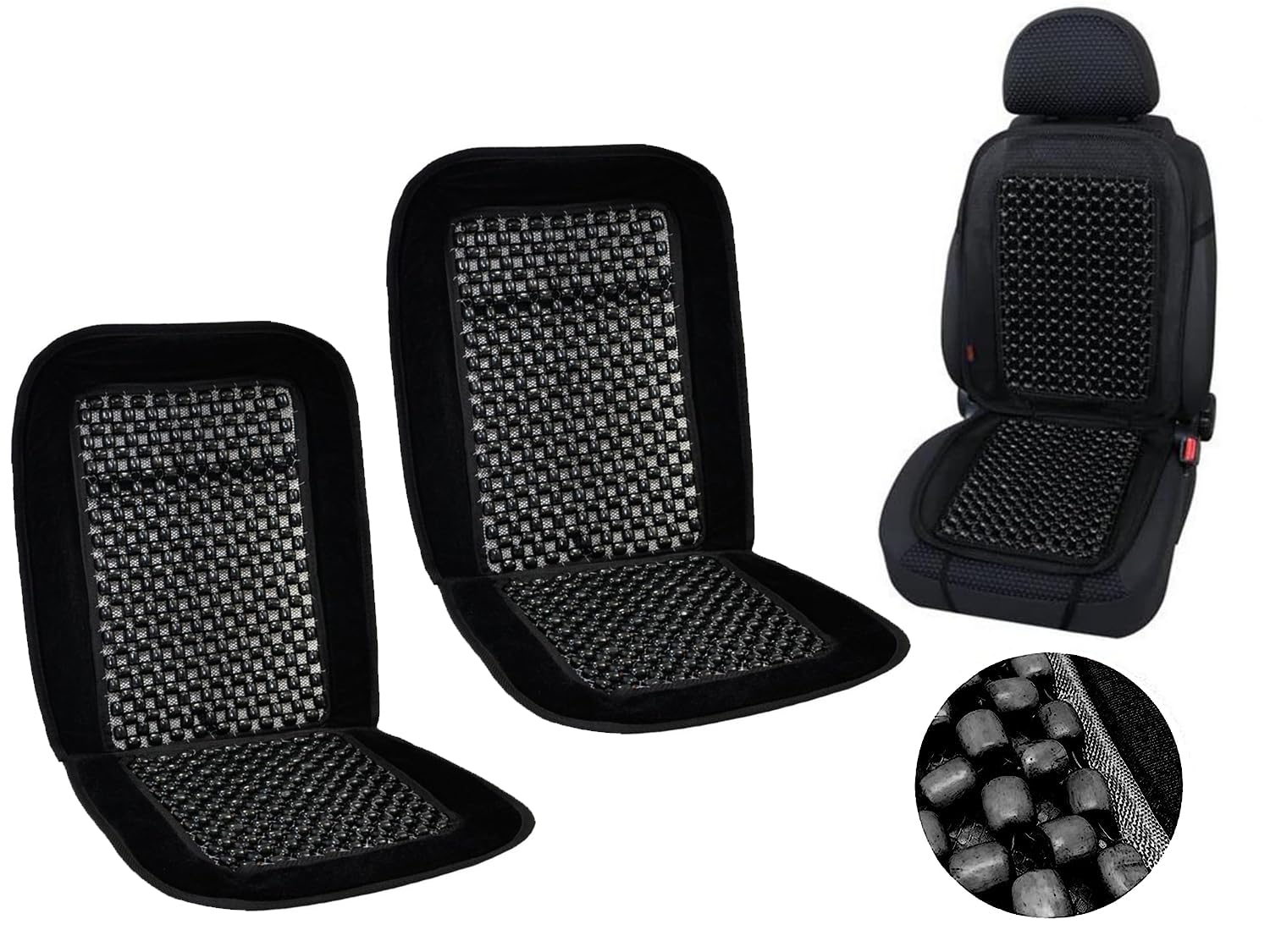 Auto Pearl Car Wooden Bead Seat Cushion with Black Velvet Border Compatible with- Verito Vibe - Set of 2Pcs