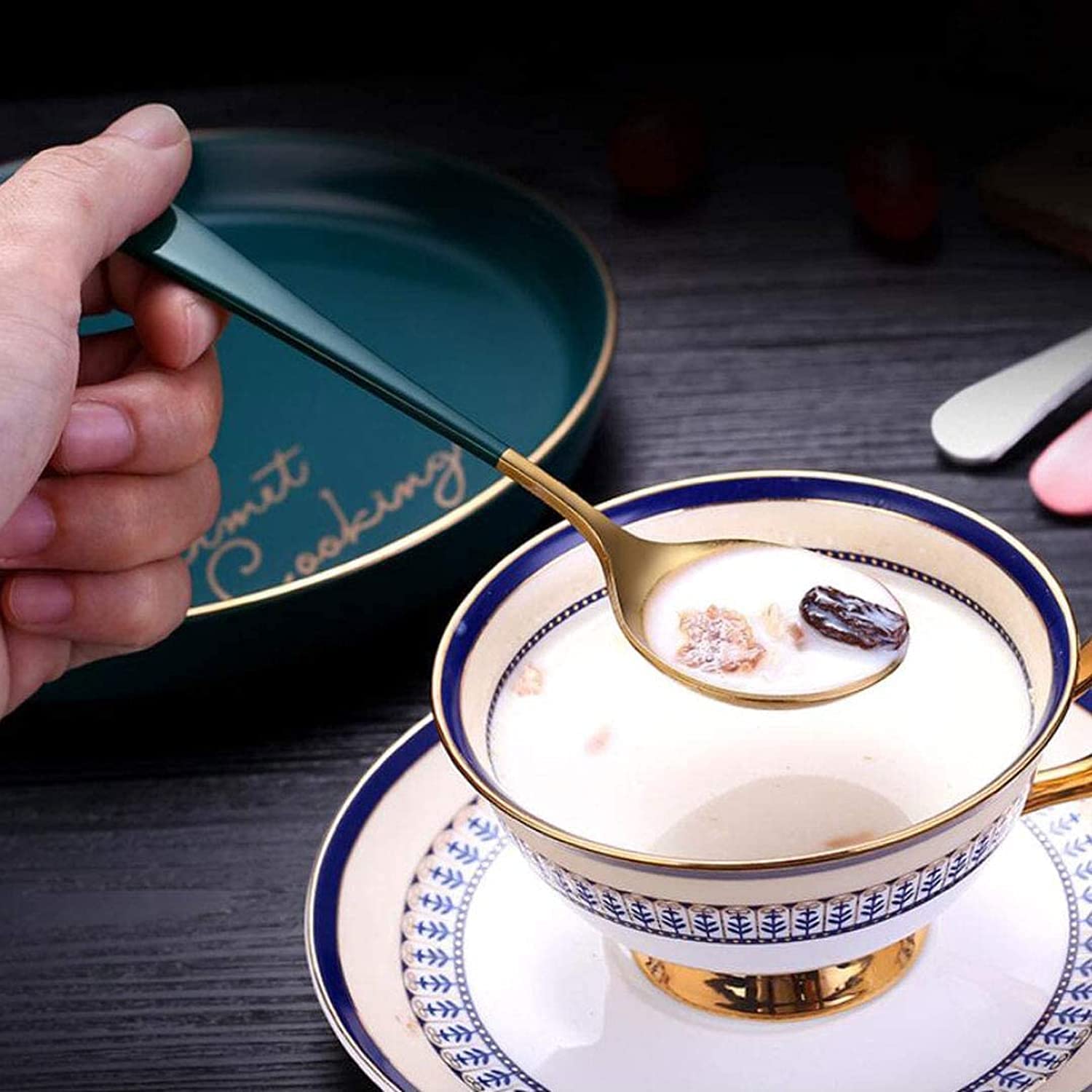 Golden Round Head Spoons, sus 304 Modern and Fashionable Thick 7.2 in Spoon Used for Soup, Grain, Dessert, Fruits, Milk Tea, Coffee (Set of 6) — Amazon image 6