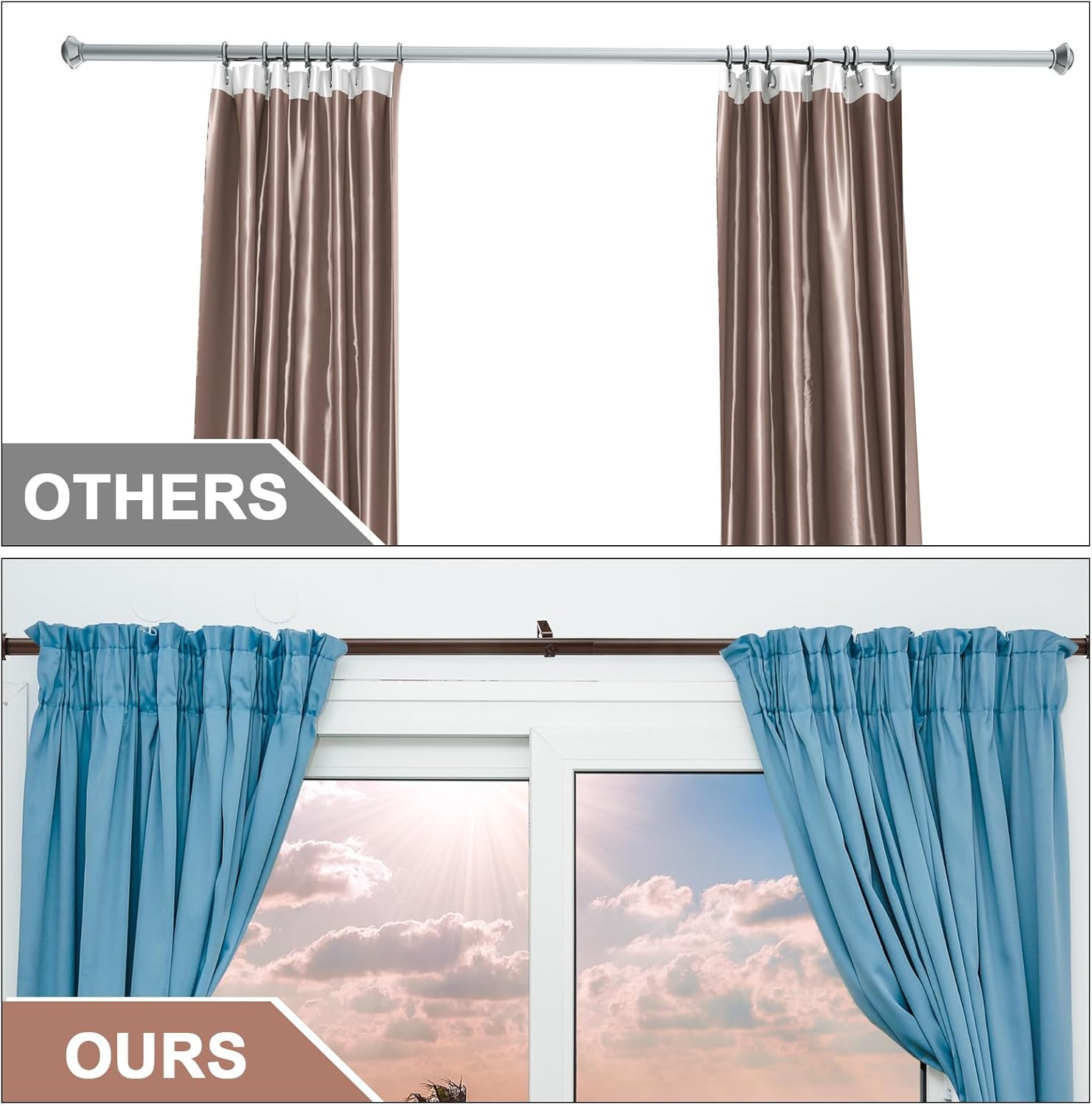 Wesiti 4 Packs Curtain Rods Bulk for Windows Adjustable Curtain Rod Pack Set Heavy Duty Metal with Brackets for Window Patio Home Outdoor(Brown,32-84in)