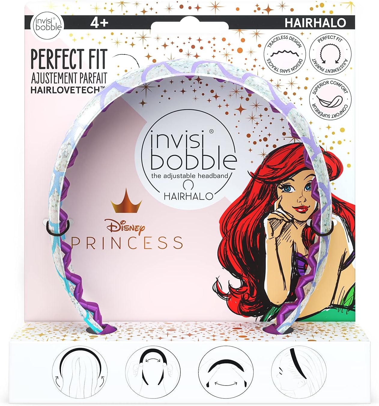 invisibobble HairHalo The Adjustable Headband – Disney Princess Ariel - Hairbands Made for Everyone - Individually Adapted to the Shape of the Head and Worn All Day with No Pain or Uncomfortable