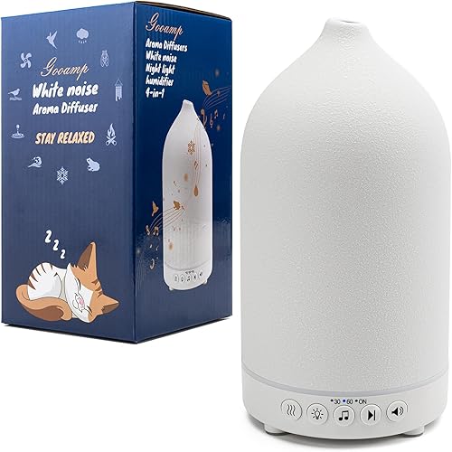 Gooamp Difusor de cerámica de ruido blanco de 6.8 fl oz, máquina de sonido para dormir con 20 sonidos relajantes naturales, 7 luces de color,