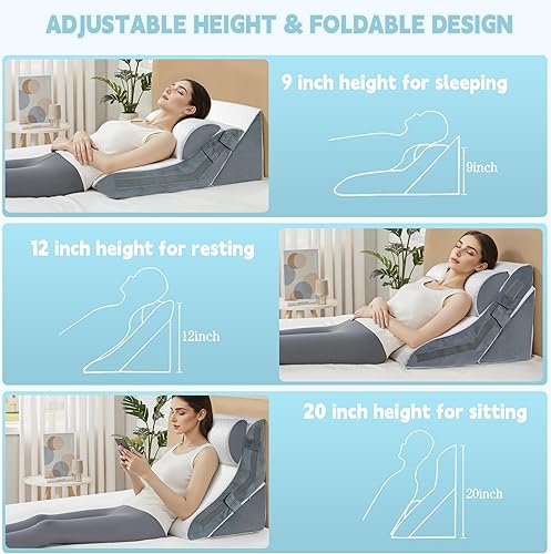 Miniatura 2 de Juego de 3 almohadas de cuña ortopédicas 15 en 1 para dormir, almohada de cuña de espuma viscoelástica ajustable para después de la cirugía, reflujo