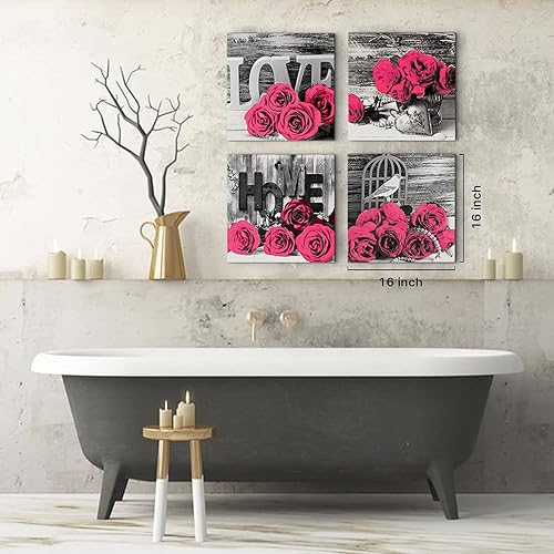 Miniatura 5 de Decoración de Pared Rosa Dormitorio Arte de Pared Cuadros de Flores Rosas Obra de Arte 12x12 Retro Gris Amor Floral Parejas Lienzos Impresos Pintura