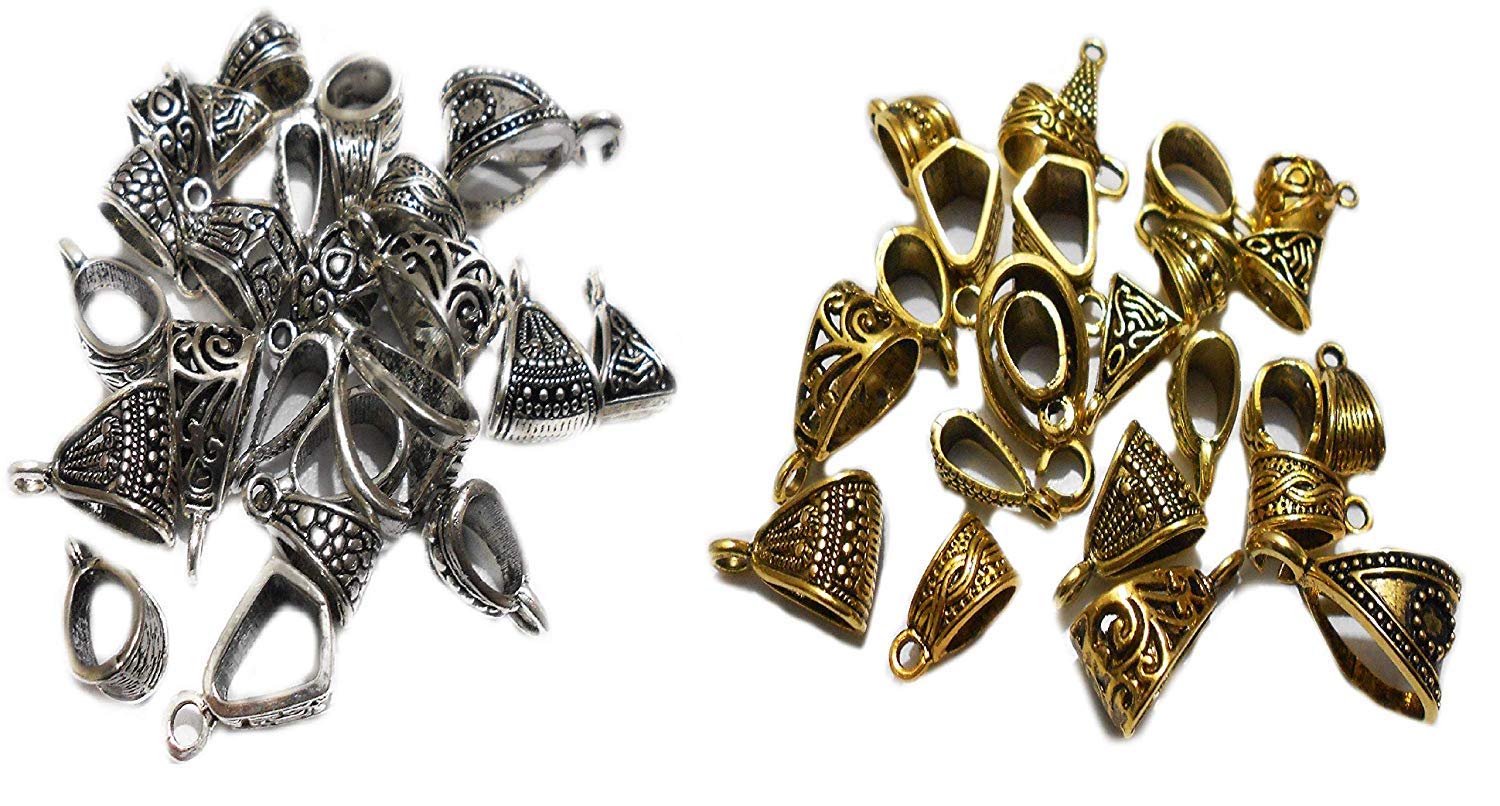 CB COLLECTIONS Antique Bails Different Assorted Design Necklace Loops Connectors Bead Charms for Jewelry Making. Pack of 50 Pcs Mix Multi Design