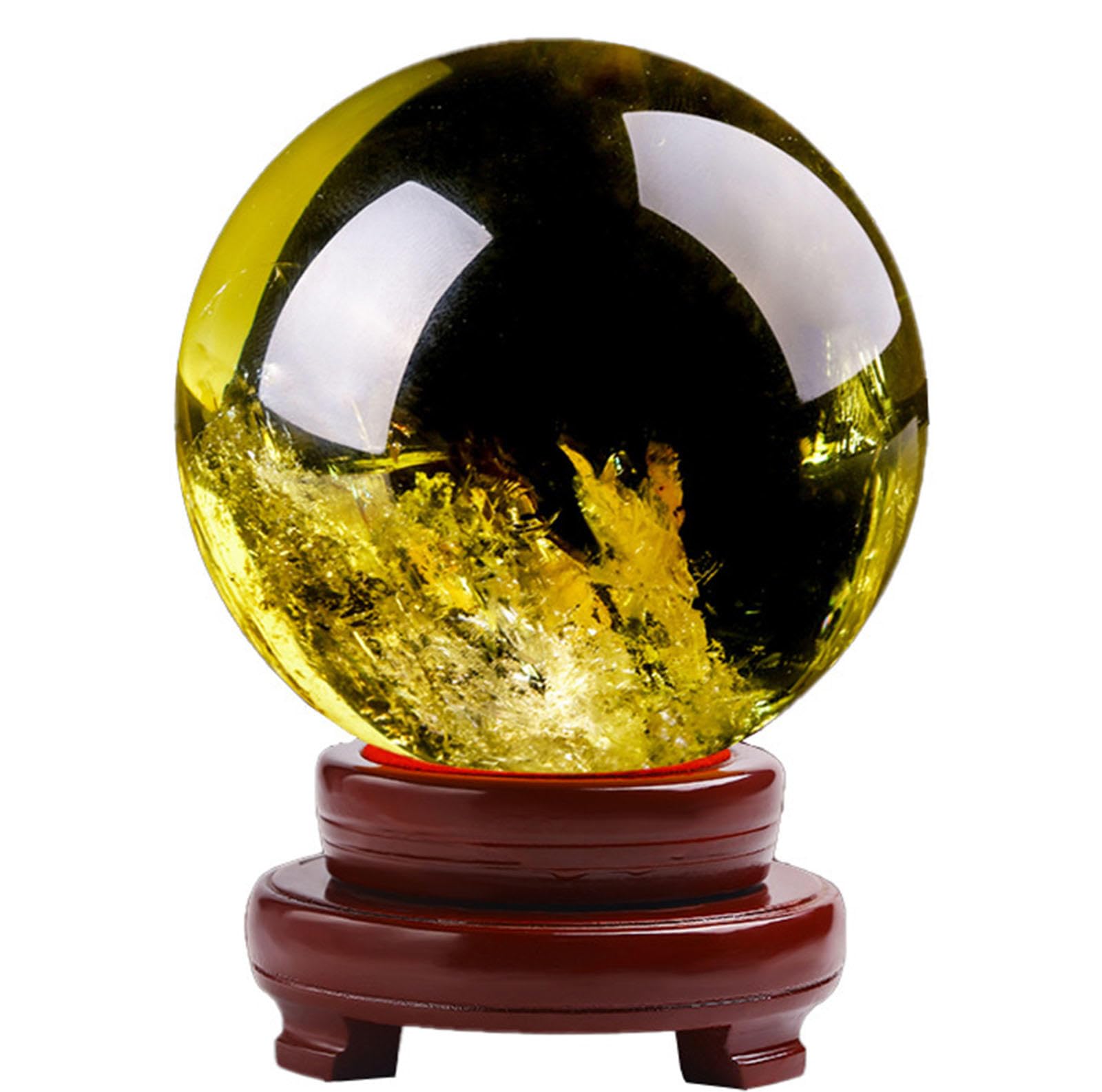 LHAOEEEYG Yellow Citrine Crystal Ball with Wooden Base, Gemstone Sphere Divnation Feng Shui Gifts Decorative for Wealth and Success,6cm/2.4in